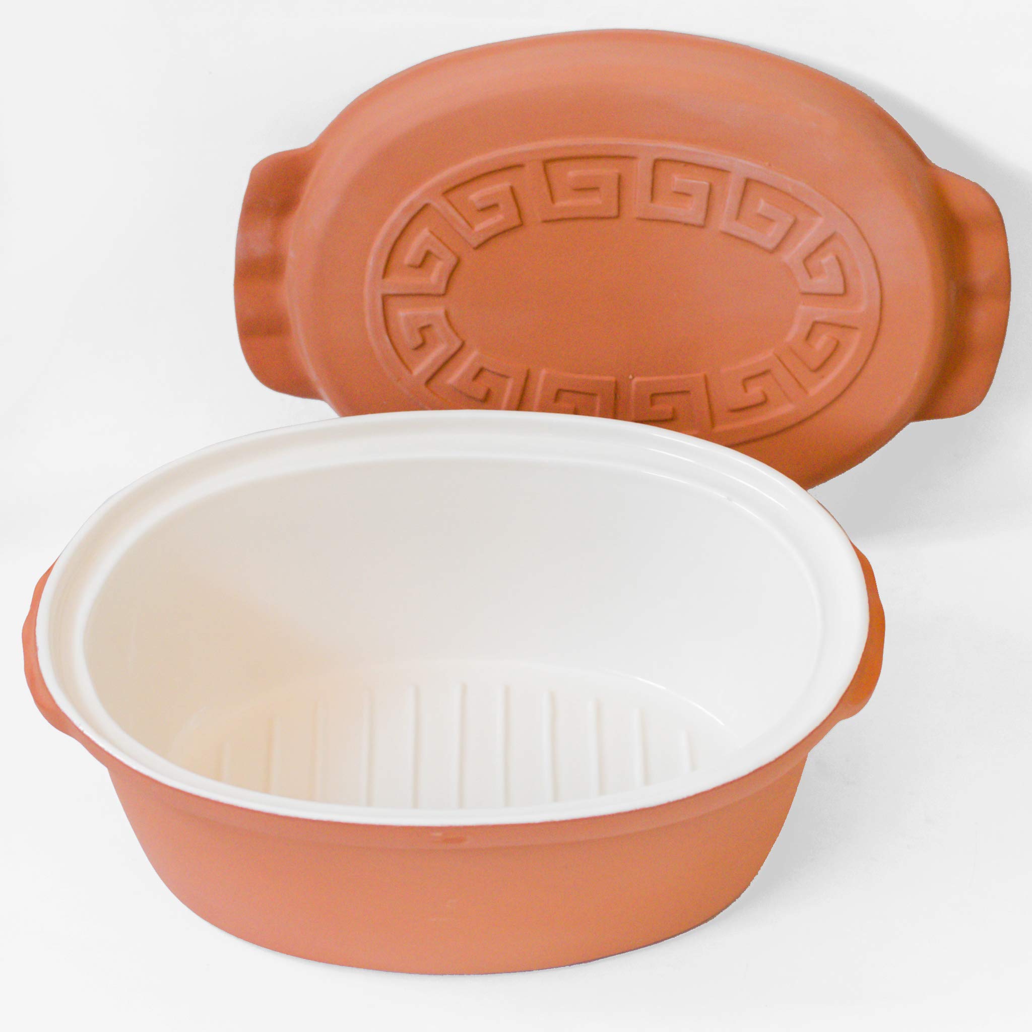 TerraStone Ovaler Bräter Hoch 33x23x16cm mit Weißer Innenglasur aus Terrakotta