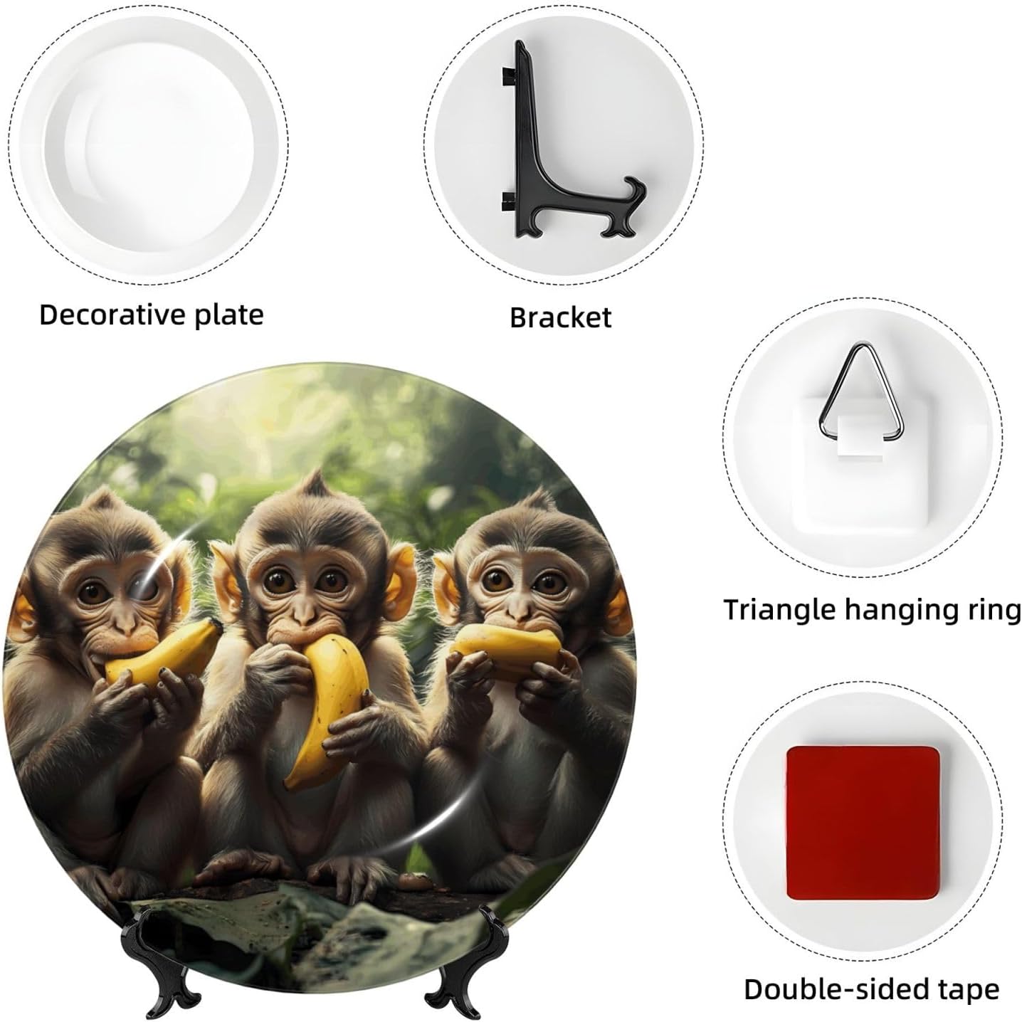 Sitting Monkey Style Ceramic Plate Display Home Display With Stand Wall Hanging Plate For Home Decor 10 Inch