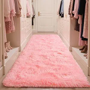 Zentavio Bedside Rugs for Girls Room 2x6 Runner Rugs for Hallway Bedroom Non Slip Fluffy Soft Shaggy Carpet for Kids Home Decor Aesthetic Dorm Nursery Pink