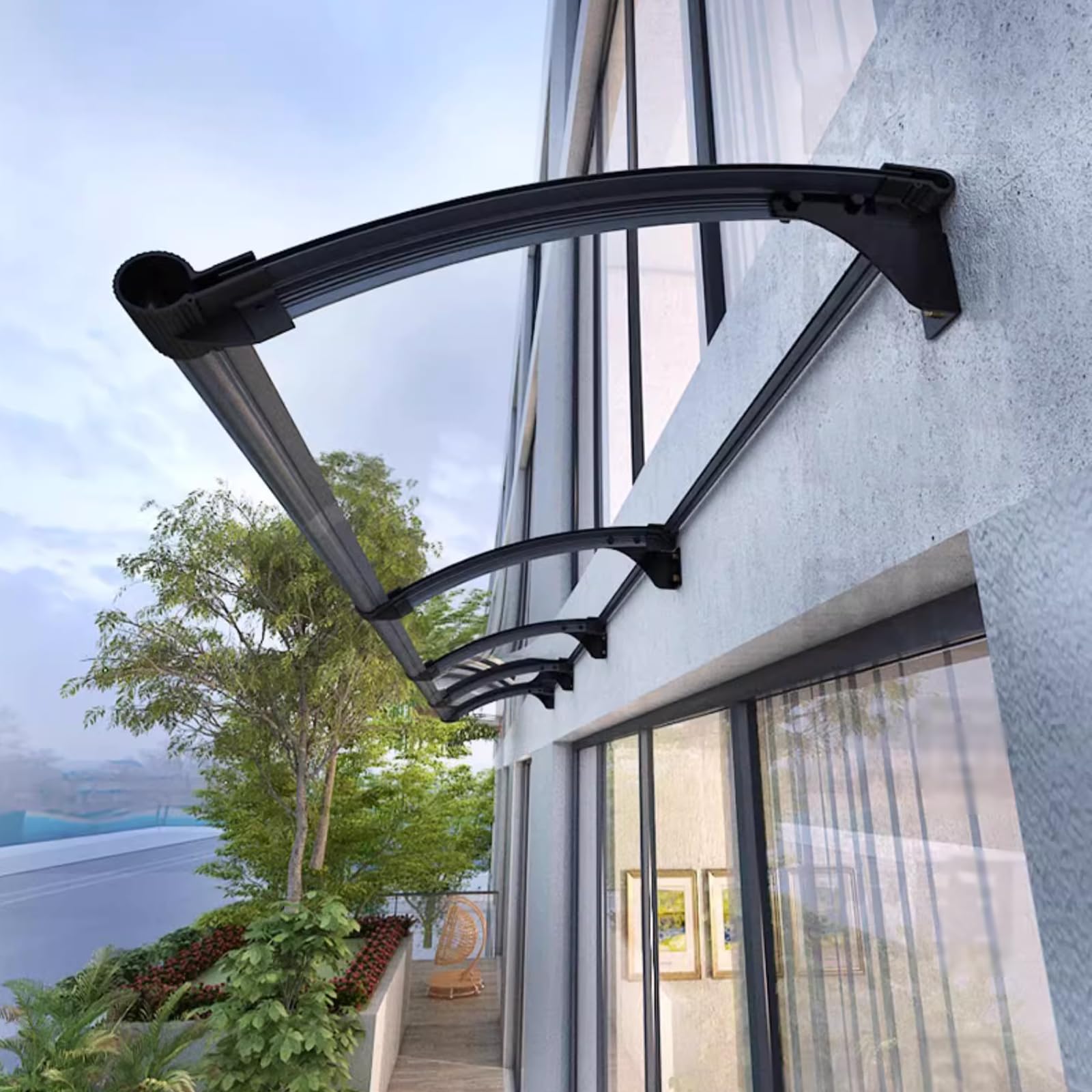 GJMSSMY Outdoor Door and Window Canopy, 65x80cm Aluminum Awning, Transparent Polycarbonate Cover, Rain and Snow Protection, Stylish Garden Shelter, Durable Patio Shade