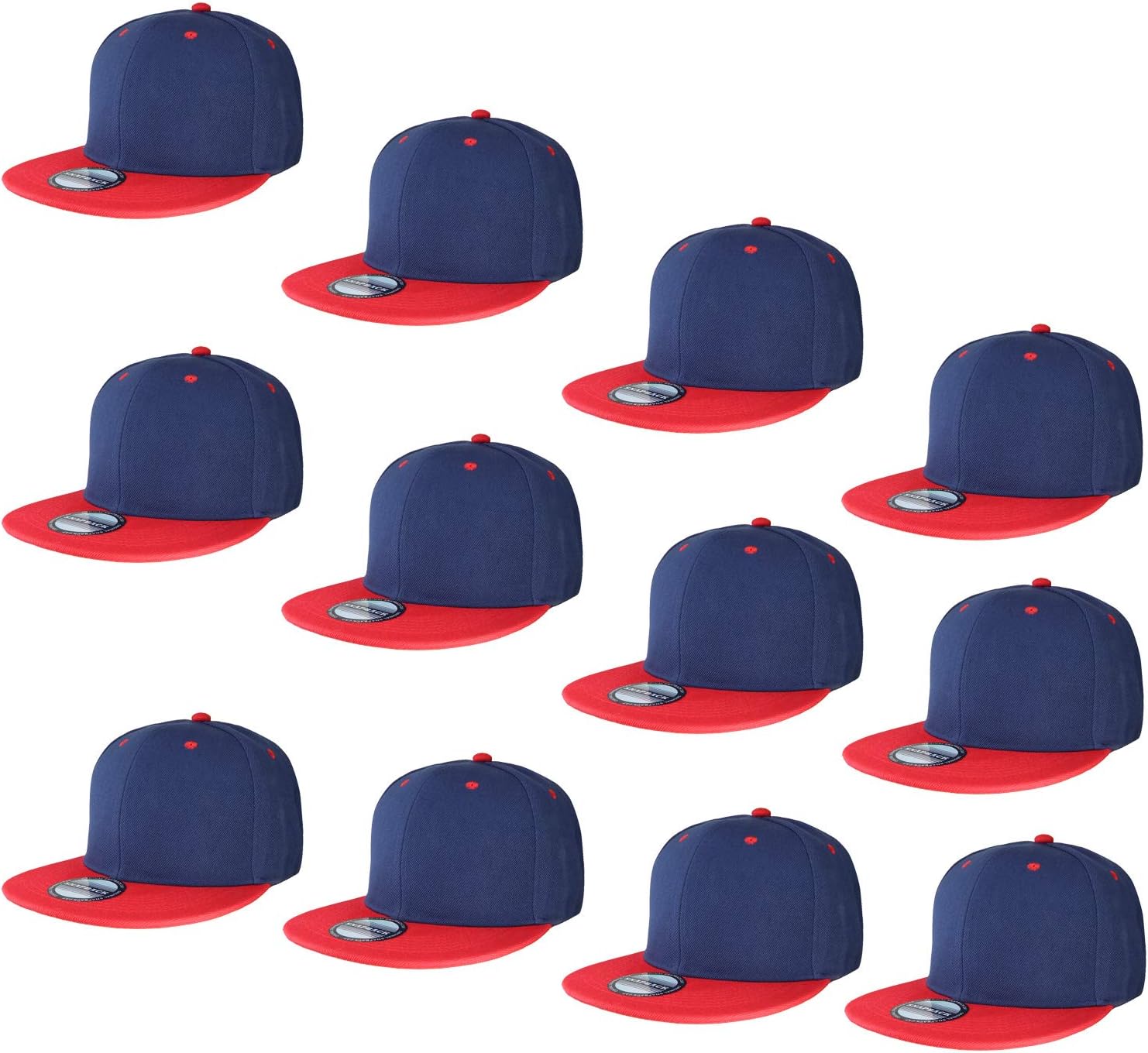 Falari Wholesale 12 Pack Snapback Hat Cap Hip Hop Style Flat Bill Blank Solid Color Adjustable Size