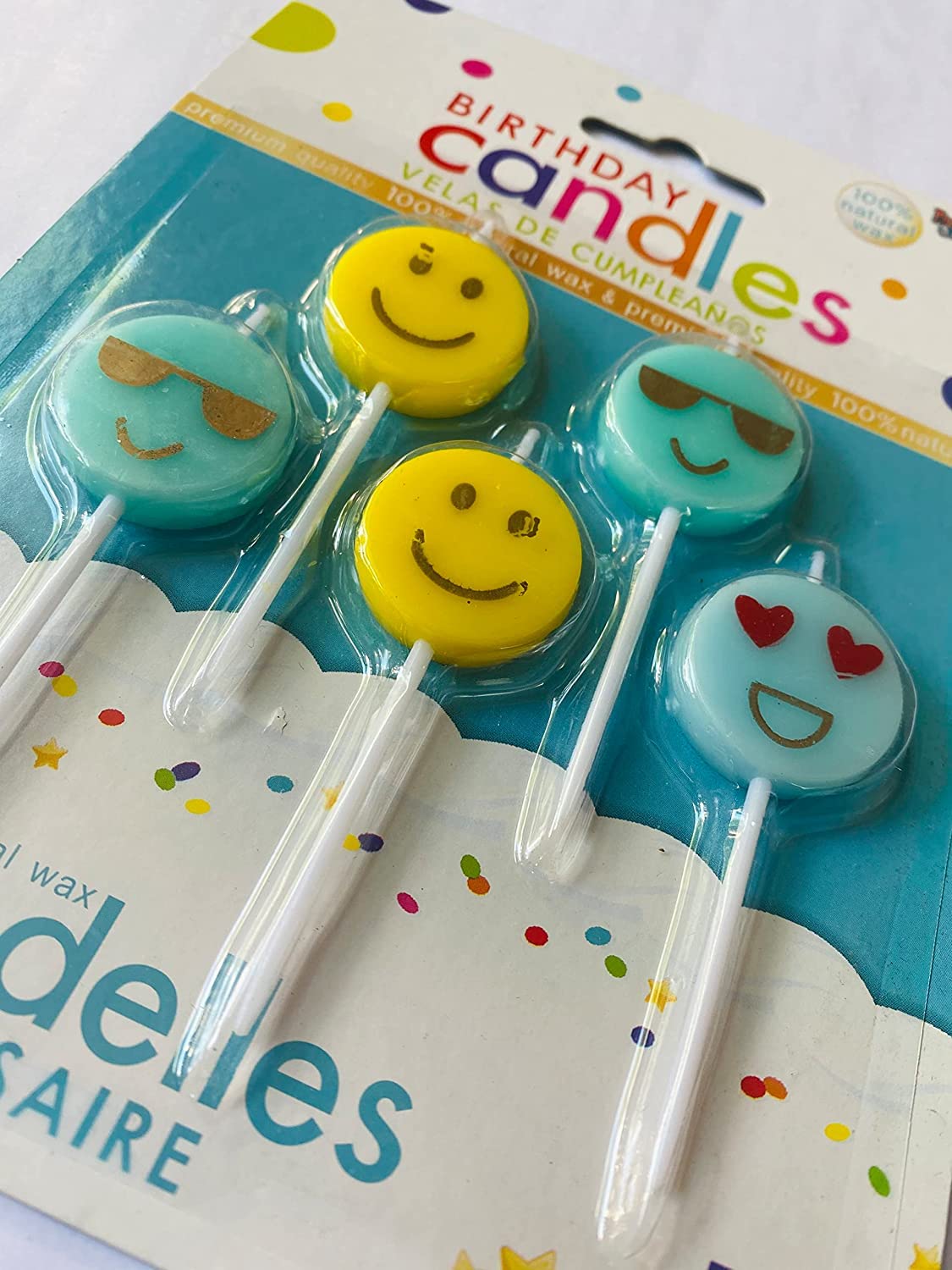 Partysanthe Smiley Design Birthday Candle for Emoji Theme Party - Pack of 5