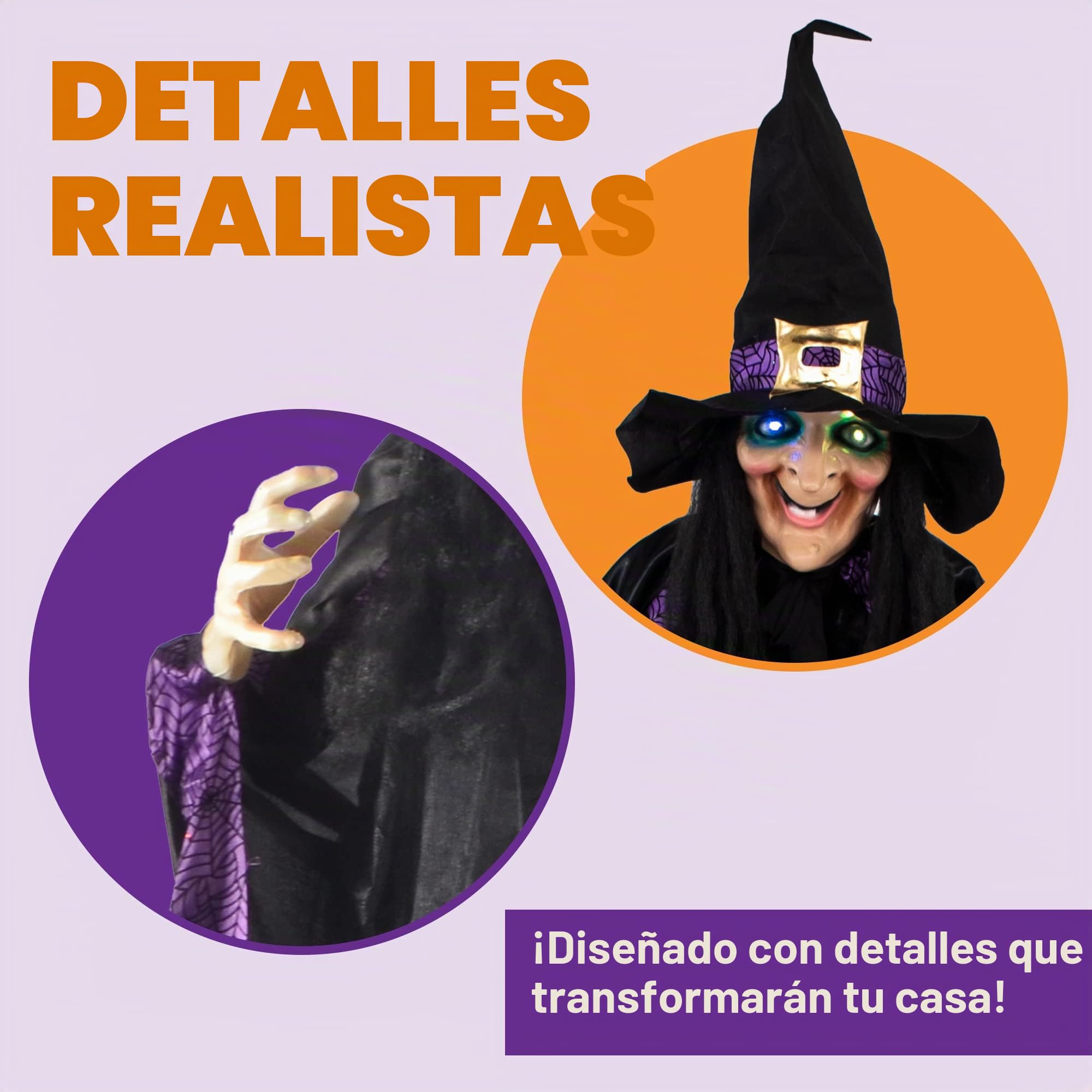 JOYIN Bruja Colgante de Tamaño Real de 188 cm con Ojos LED y Sonidos Espeluznantes para Decoraciones de Halloween