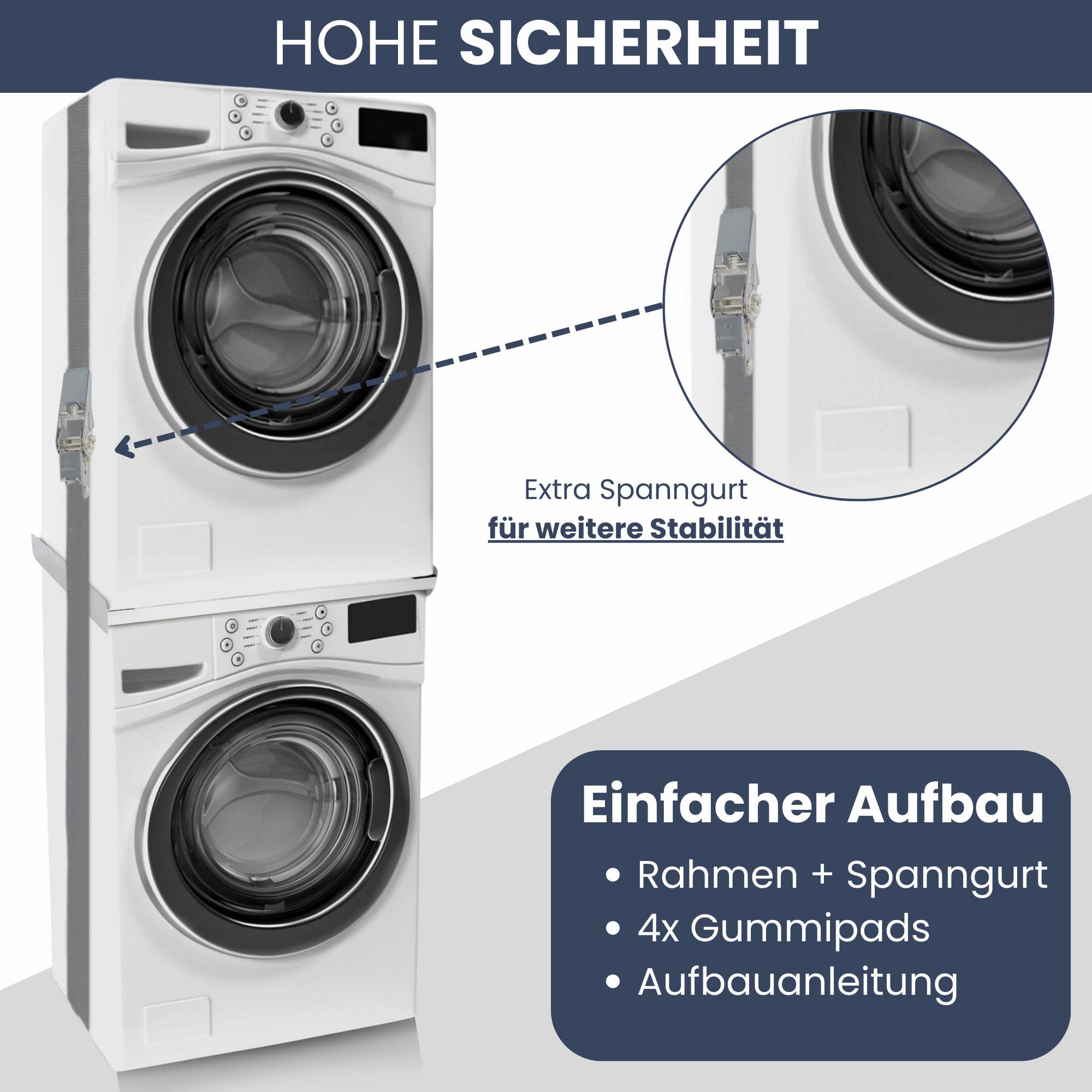 DELUKE® Verbindungsrahmen für Waschmaschine/Trockner EDEO - 60cm Breit, Universal | Zwischenbaurahmen Waschmaschinen Trockner Zwischenbausatz Stapelbausatz Waschmaschinenzubehör
