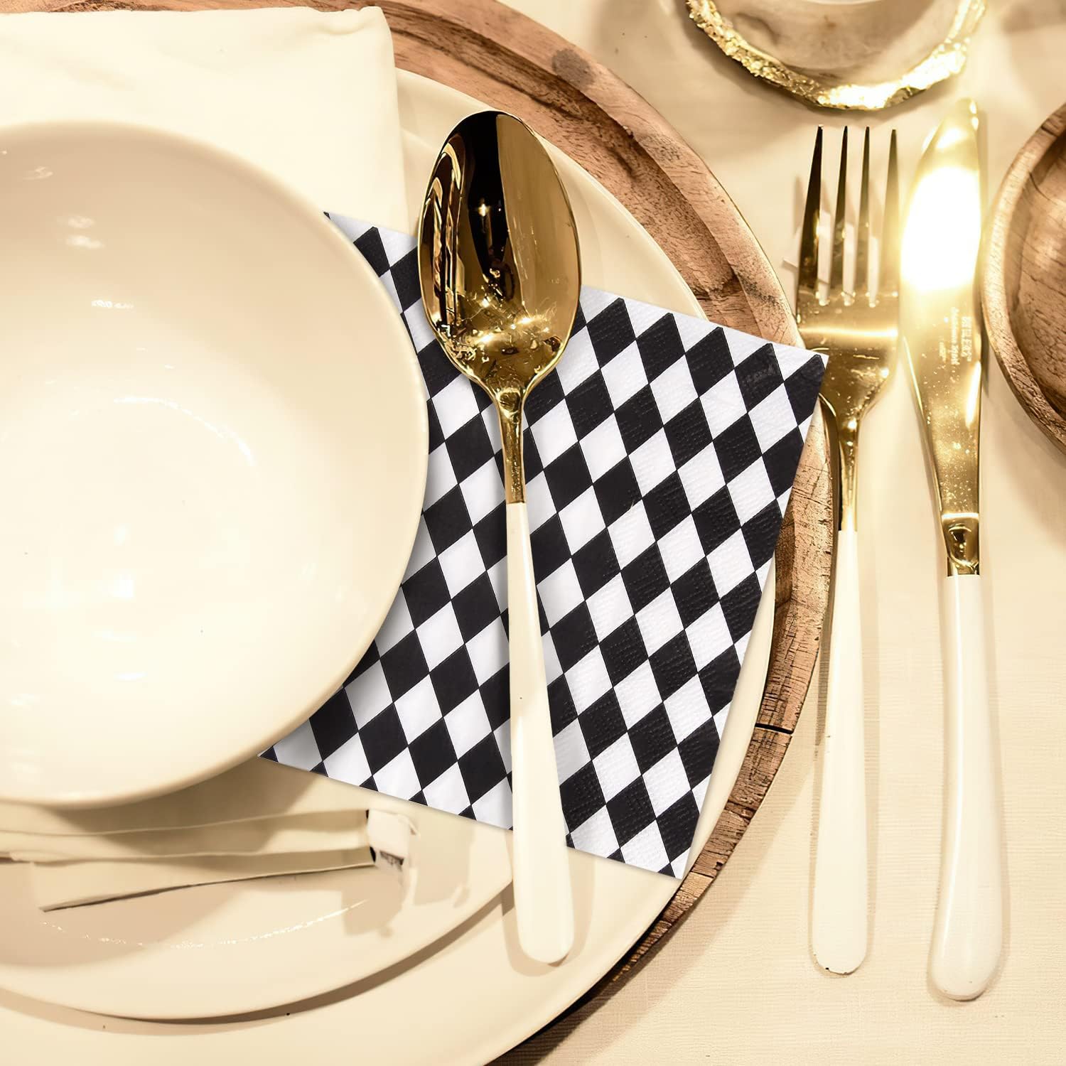 Quera 50 Pack Black White Plaid Paper Napkins Party Supplies Halloween Paper Napkins Clown Cocktail Napkins Perfect For Halloween Dinner Party Decoration 6.5'' X 6.5''