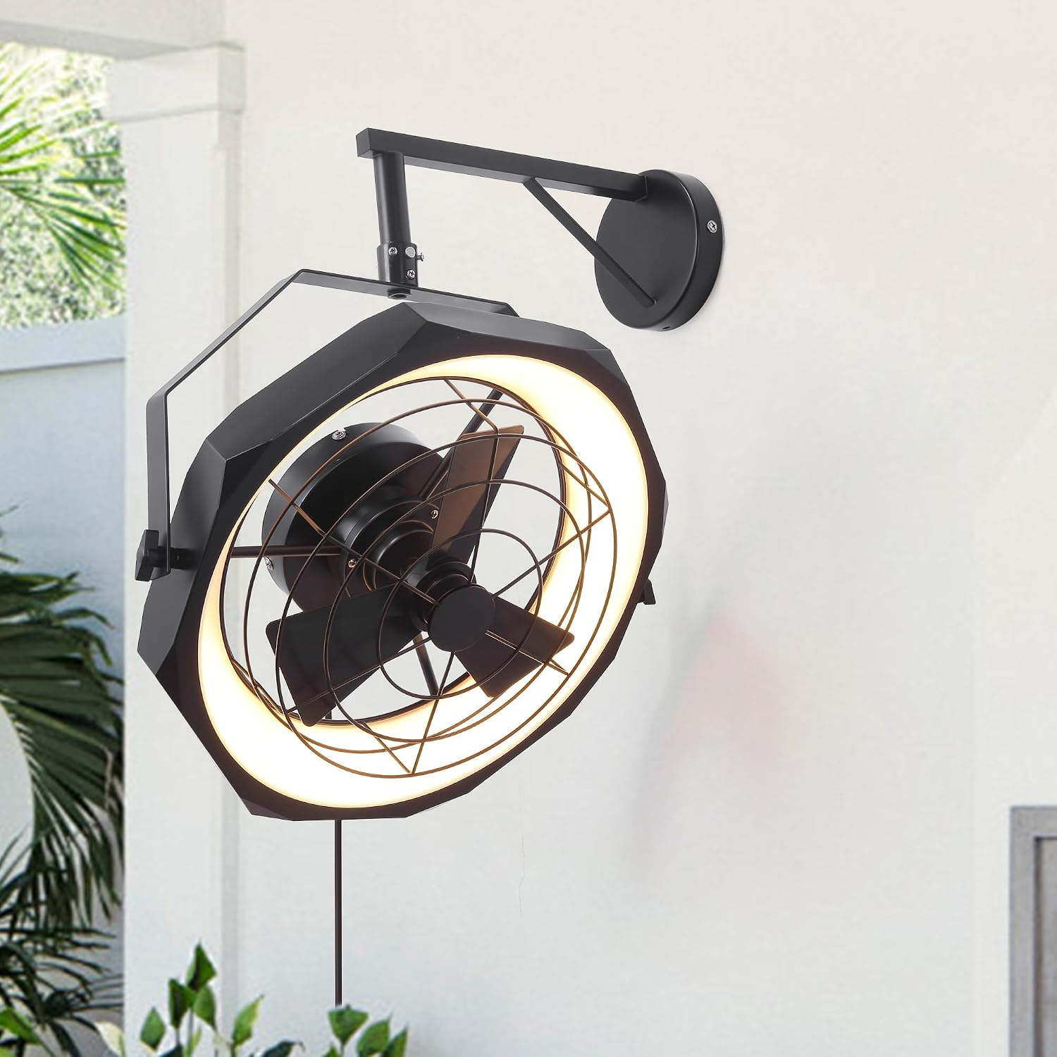Parrot Uncle Wall Mount Fans, 20 Inch Black Ceiling Fan with Light and Remote/APP Control, Wall Fans/Ceiling Fans for Bedroom Living Room, 6-Speed, Dimmable, 360°Adjustable Tilt, Indoor Outdoor Use