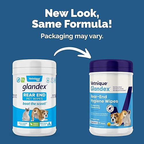 Miniatura 2 de Vetnique Glandex - Toallitas higiénicas para perros y gatos con vitamina E, acondicionadores para la piel y aloe (75 unidades)