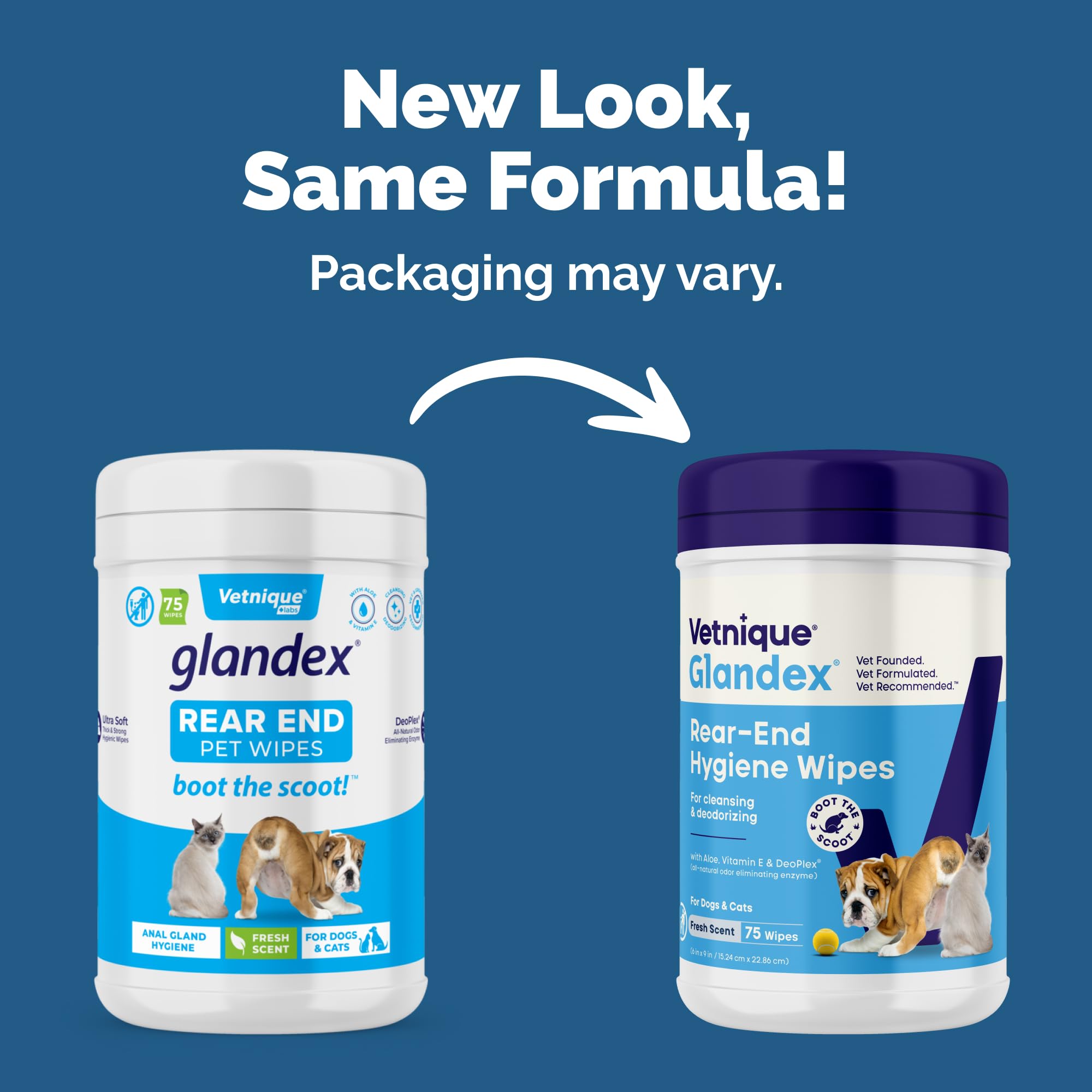 Vetnique Labs Glandex Pet Wipes, Cleansing & Deodorizing Anal Gland Hygienic Wipe​s for Dogs & Cats with Vitamin E, Skin Conditioners and Aloe