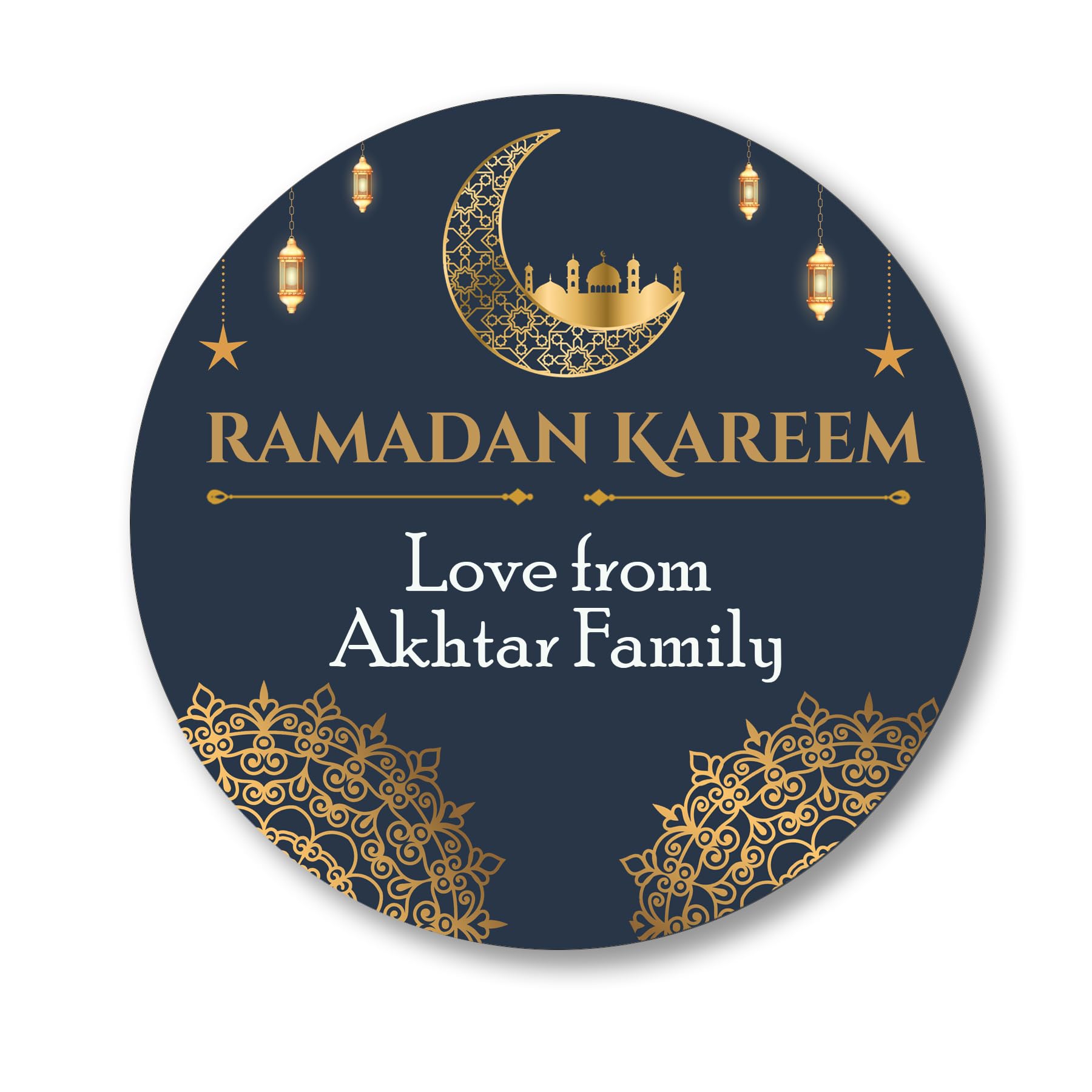 Personalised Eid Mubarak & Ramadan Kareem Celebration Sticker Sheet - 35 Round Stickers, Paper eid Celebration Stickers, Labels - 35 Stickers - Ramadan Kareem Design