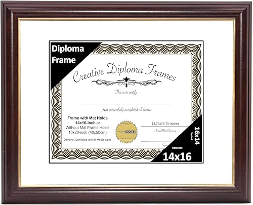 Vista 160 de Creative Picture Frames Marco de diploma de borde dorado caoba de 12 x 16 pulgadas con vidrio negro y colgadores de pared instalados, marco