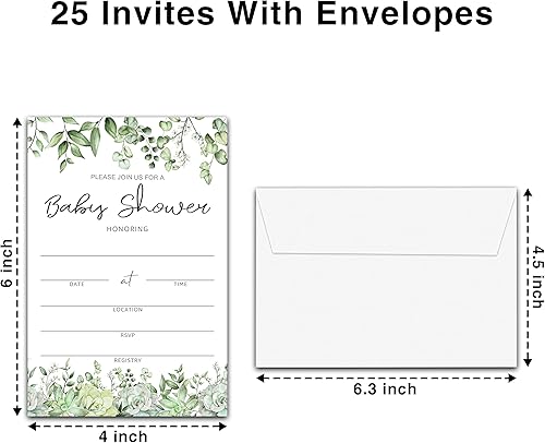 Miniatura 2 de Kit de invitación para baby shower, juegos de rifa de pañales, libros para bebé, vegetación, eucalipto para revelación de género del bebé, tarjetas