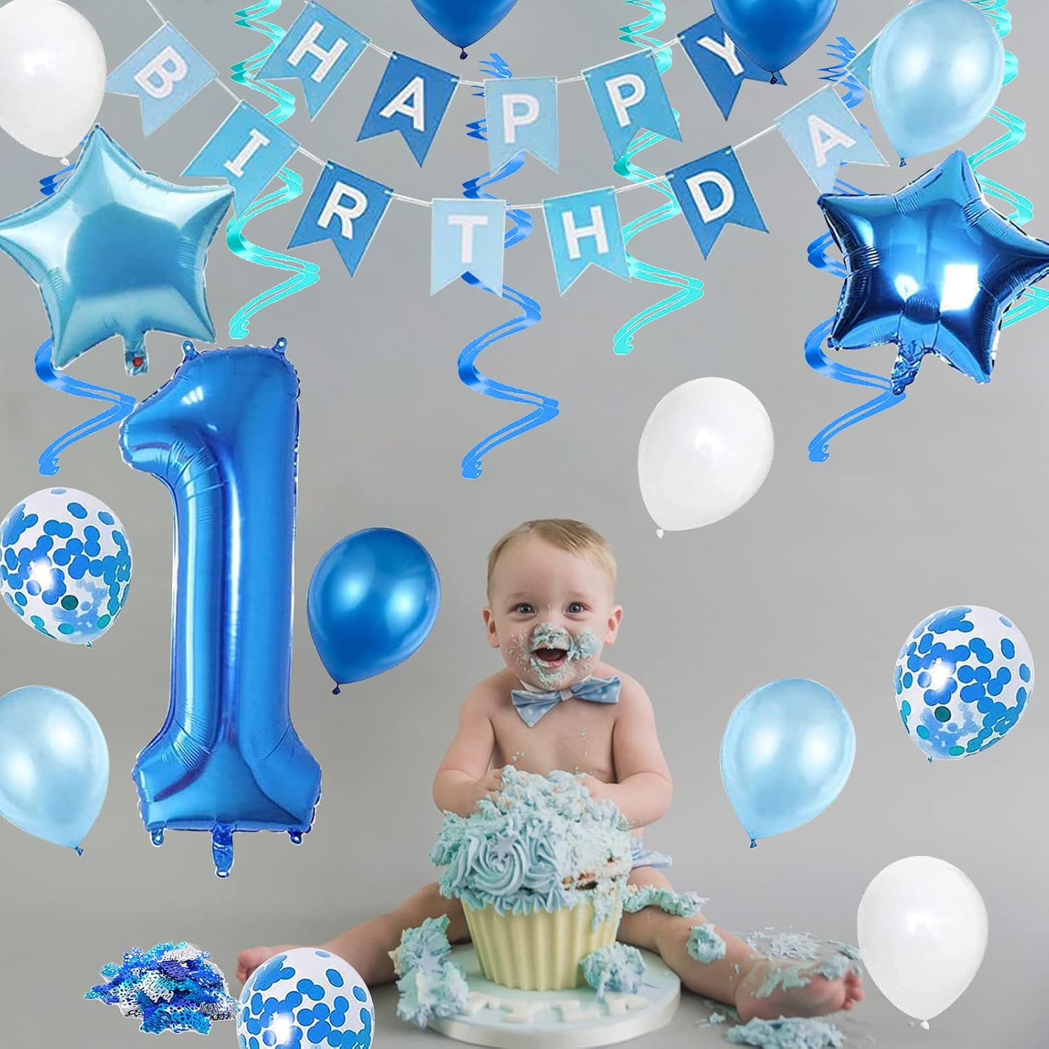 1st Birthday Decorations for Boys, Blue 1st Birthday Decorations, Age