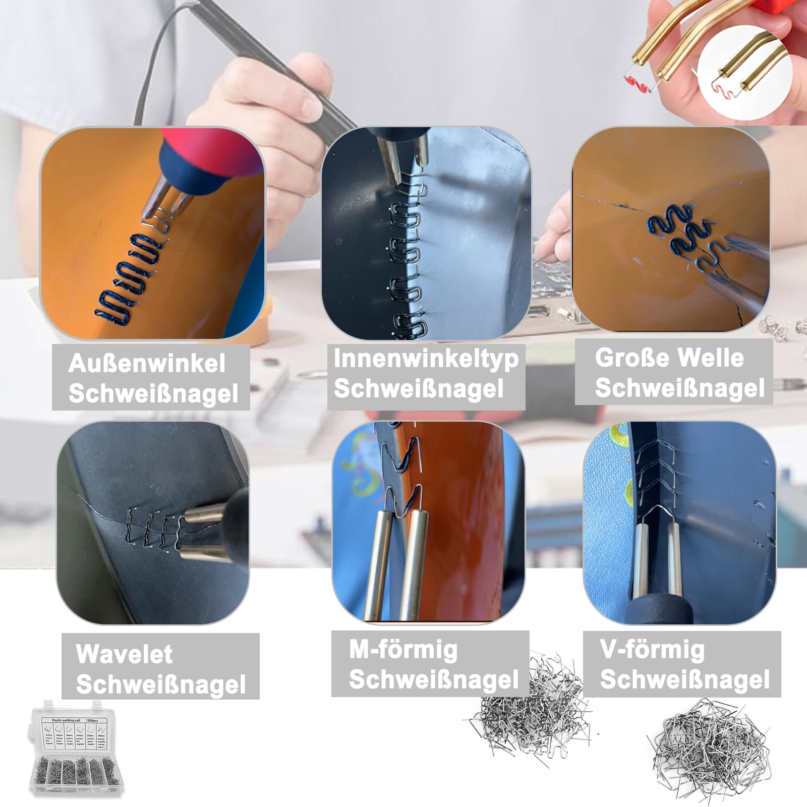 Punti Metallici per Saldatrice di Plastica,Punti Caldi in Acciaio Inox,1200 Pezzi Graffette Per Saldatura In Acciaio,0,6-0,8mm Pretagliato Graffette Per La Piparazione Di Plastiche Paraurti Auto