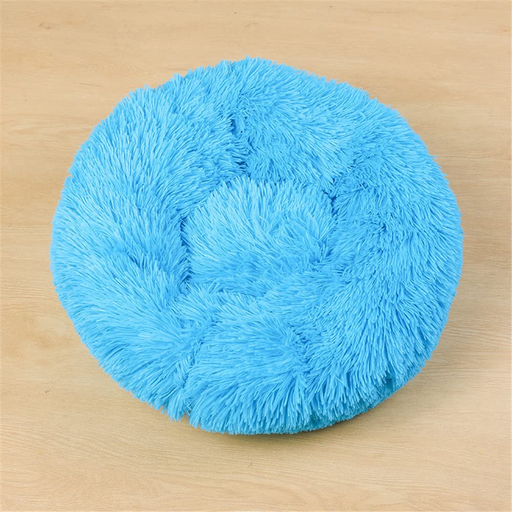 Lukery Dog Cat Donut Bed, Fluffy Plush Puppy Kitten Cuddler Round Bed, Warm and Soft Pet Cosy Anti Anxiety Beds for Small/Medium/Large Dogs (50CM,dark blue)