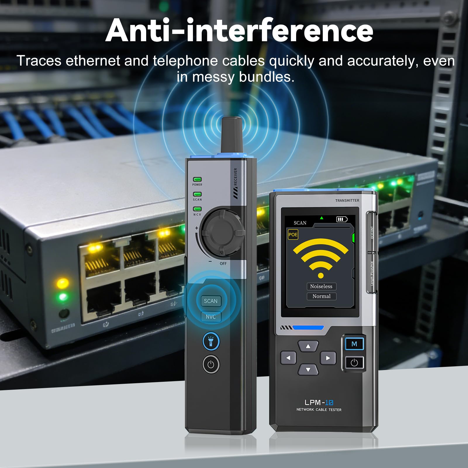 Tester Cavo Rete RJ45 POE Lan Tester di Rete Senza Interferenze, LPM-10 Network Cable Tester, Tester di Cavo Ethernet per crimpare test velocità cavo porta flashing senza contatto rilevamento NCV