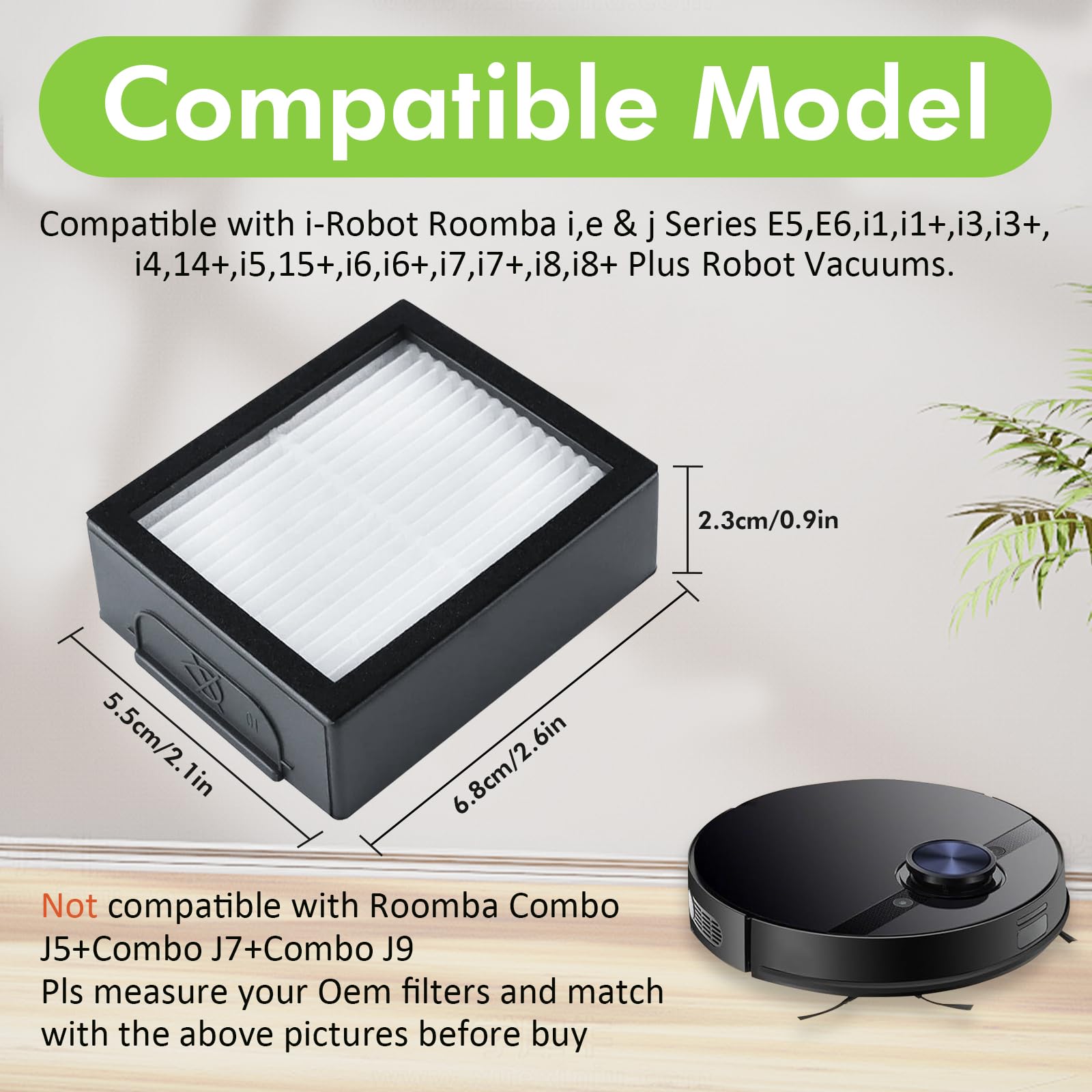 Purzest 12 Pack Filter Replacements for iRobot Roomba E I & J Series E5 E6 i1 i1+ i3 i3+ i4 i4+ i5 i5+ i6 i6+ i7 i7+ i8 i8+ NOT for J9, High Efficiency Filter Vacuum for Roomba Replacement Parts