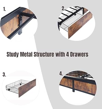 Double Bed Frame with 4 Storage Drawers, Metal Bed Frame with LED lights and Charging Station, USB and Type-C charging port, Strong Steel Slats Support, Under-bed Storage