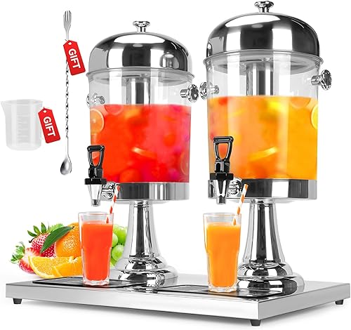 Dispensadores de bebidas de 4 galones para fiestas, diseño de bandeja de goteo fácil de limpiar, dispensador de bebidas de acero inoxidable de doble