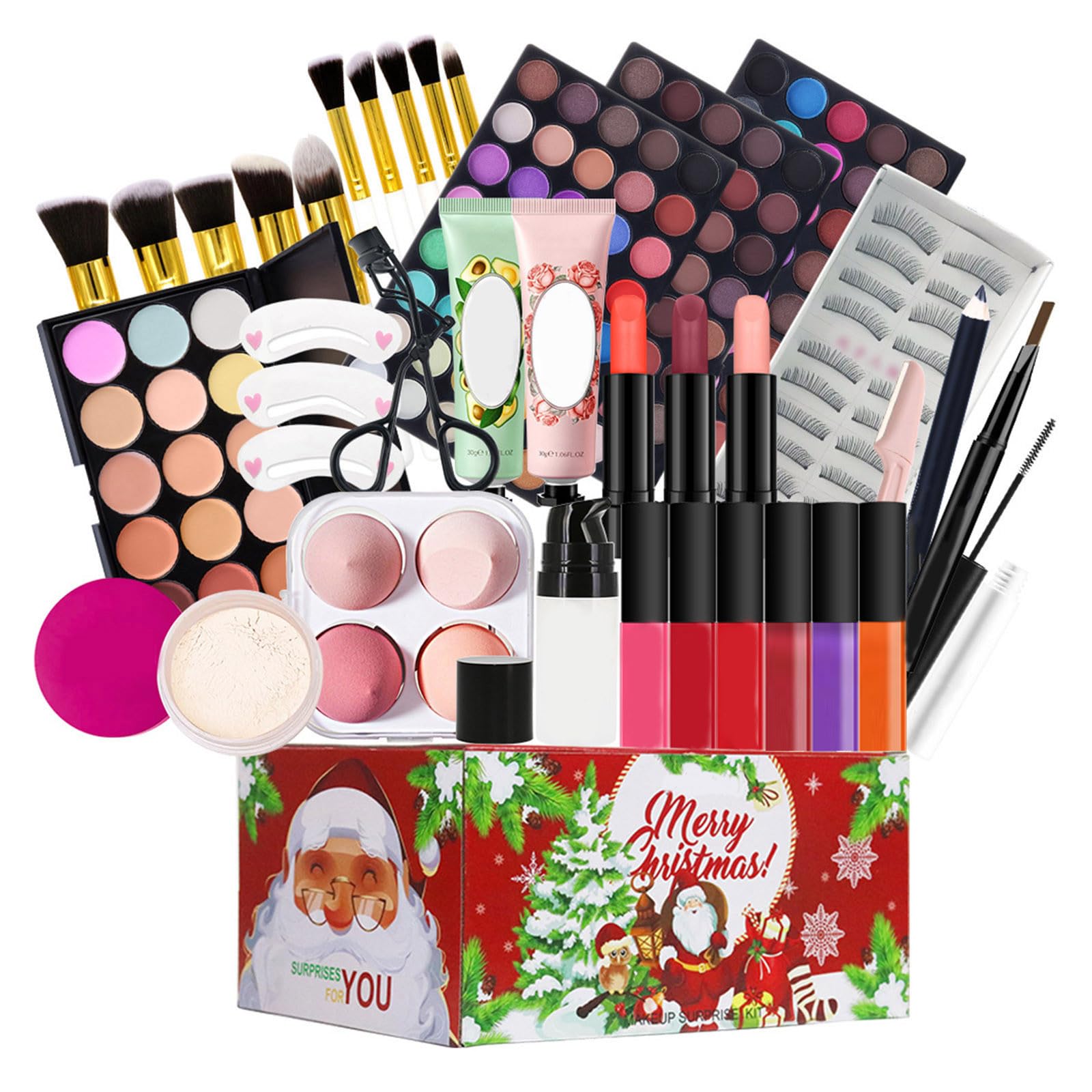 Makeup Calendario dell'Avvento, All in One Makeup Kit Xmas Essential Bundle Include Eyeshadow Palette Lipstick Blush Correttore Eyeliner Mascara Foundation Brush Eyebrow Pencil, Beauty Calendario
