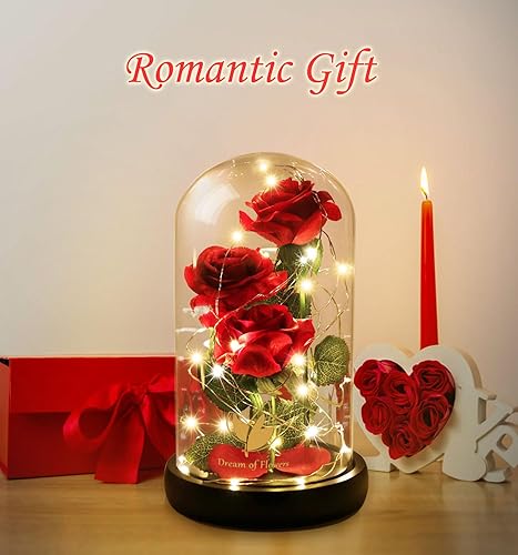 Miniatura 41 de Regalos de cumpleaños para mujer, rosa de la Bella y la Bestia en cúpula de cristal, rosa de seda con luces, regalo para mamá, regalos románticos