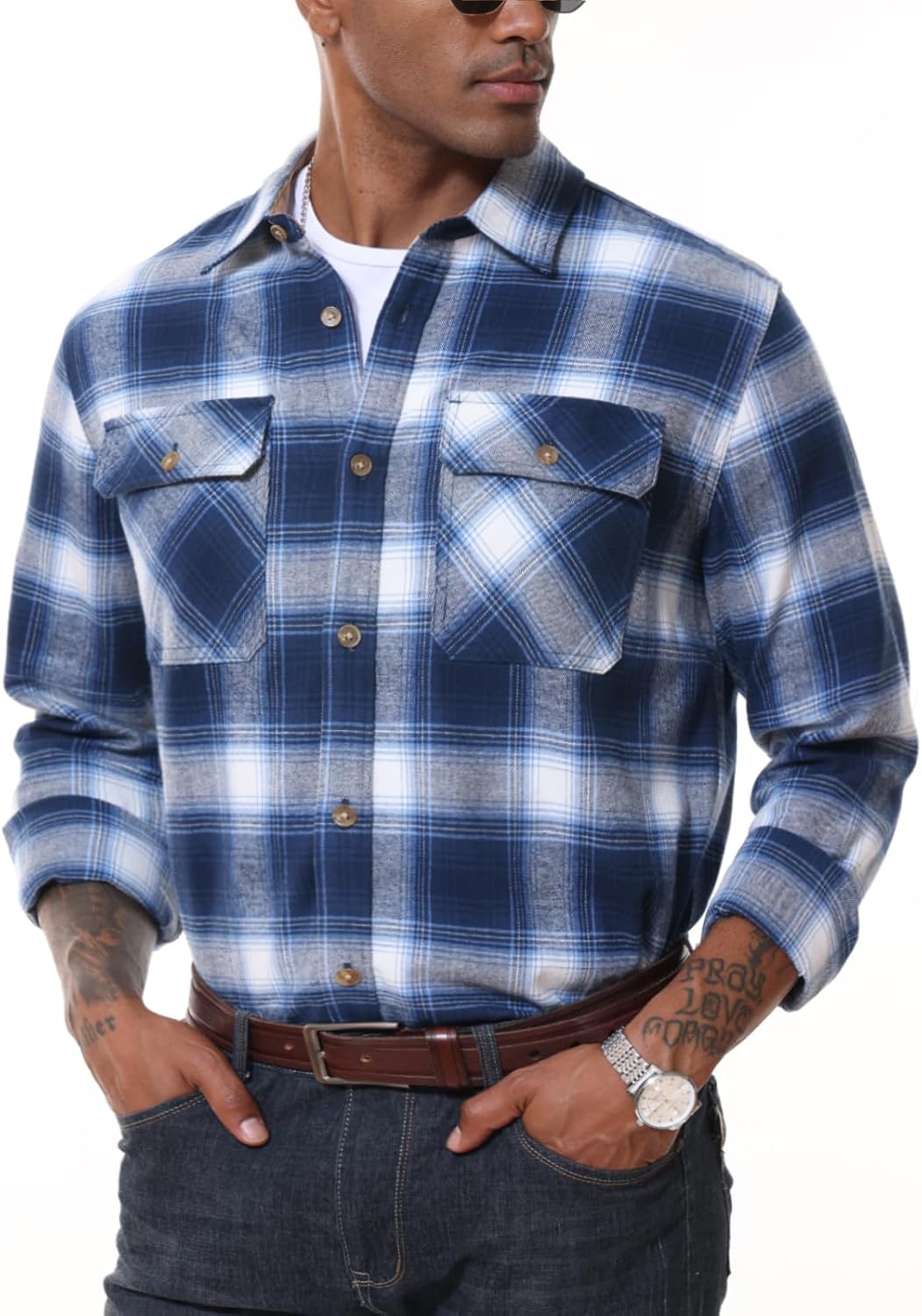 MAGNIVIT Flannel Shirt for Men Plaid Button Down Shirt Casual Lightweight Cotton Shirt with 2 Chest Pockets - Image 2