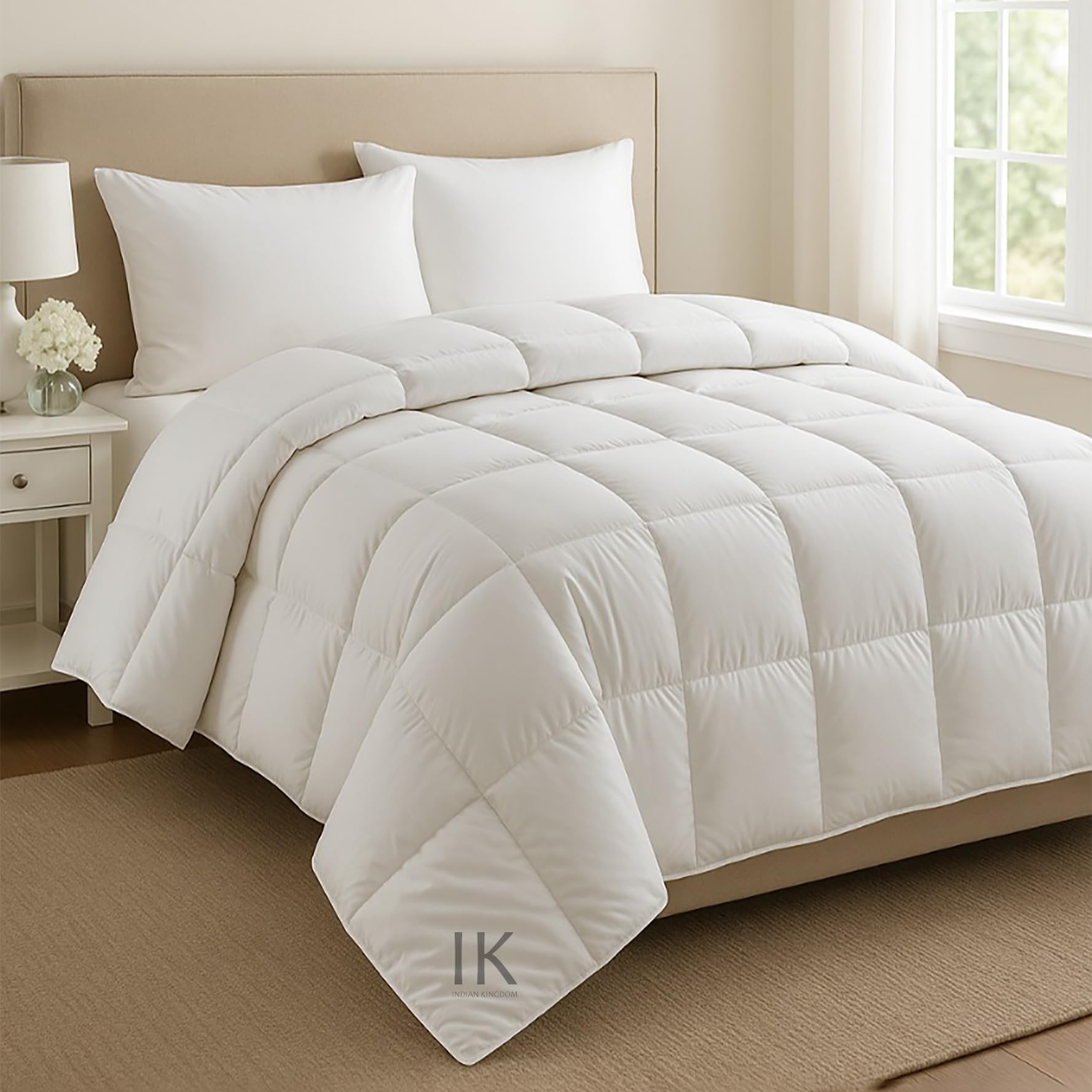 Pure White Ultra-Soft and Comfy Luxurious Comforter (Dohar) Quilt King/Cal King Size (94x104) 1-Piece Comforter 550-TC 450 GSM Fill Power 100% Egyptian-Cotton-image-11