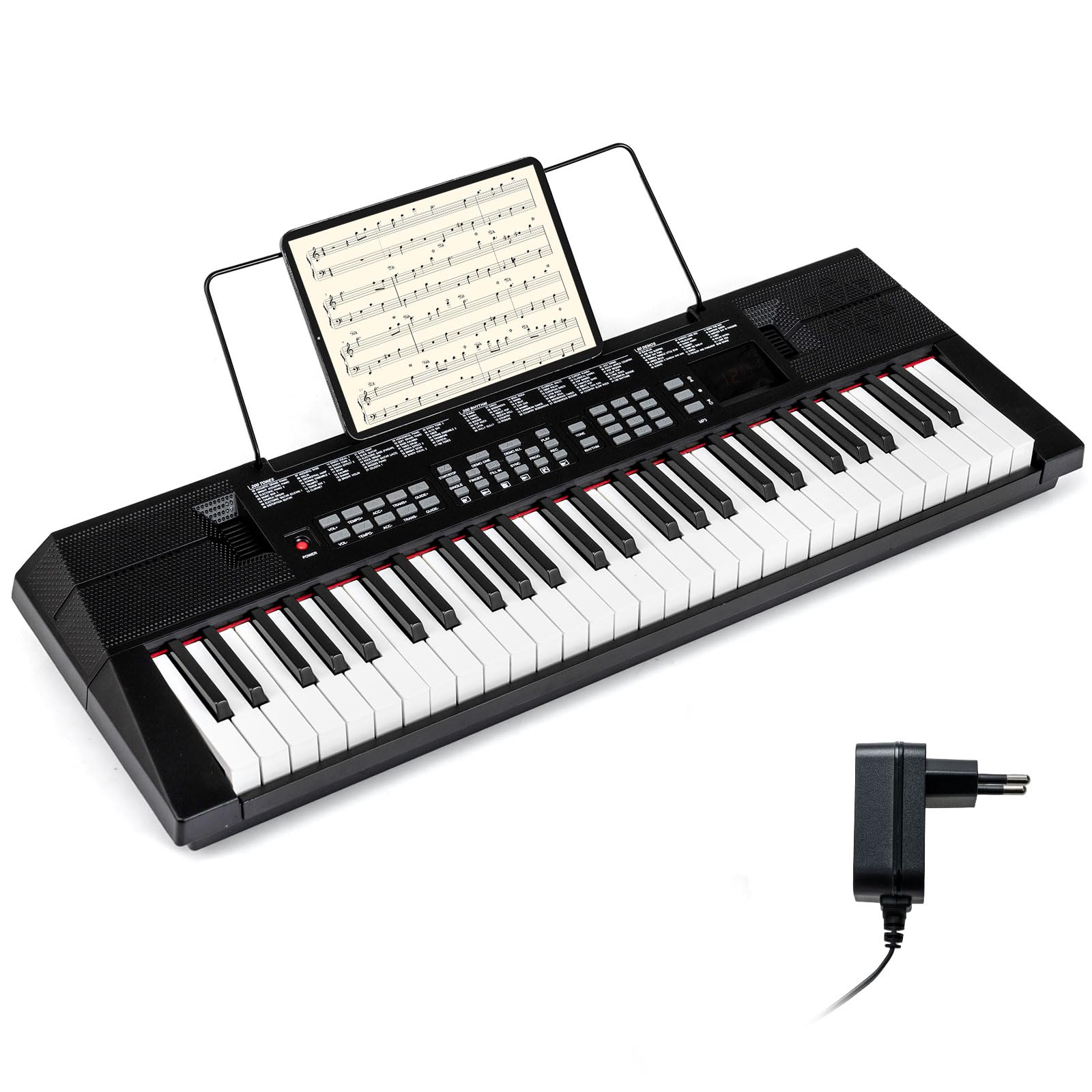 COSTWAY Piano Electrico, Teclado de Piano de 54 Teclas Multifunción para Principiantes, Kit de Teclado Eléctrico con 200 Ritmos y 200 Tonos, 60 Demostraciones, Atril, Instrumento para Niños y Adultos