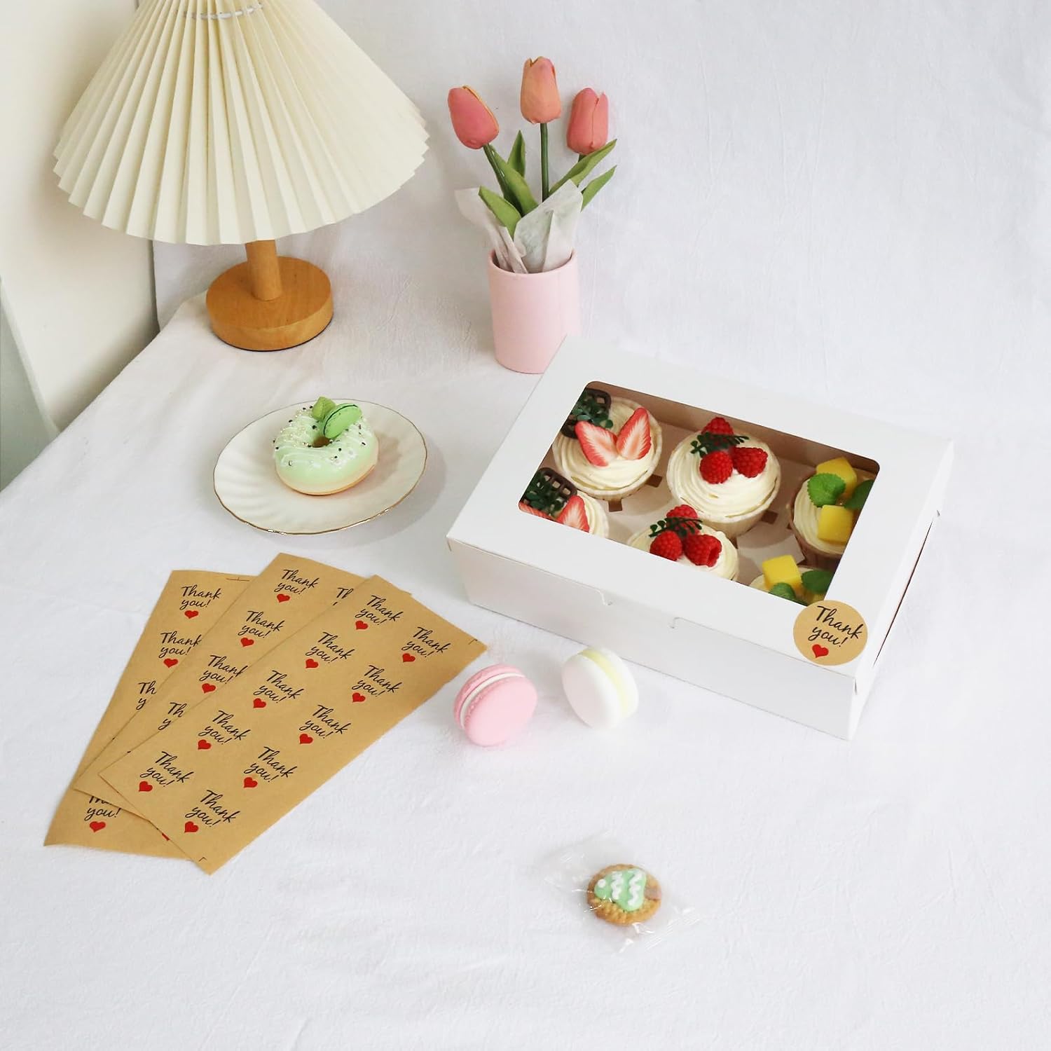 6 Count Cupcake Boxes with Window, Food Grade Muffin Containers, Bakery Treat Boxes for Muffins, Cookies, Candies, Birthday Gifting, 9.4 X6.3 X3 Inch, 30 Pack