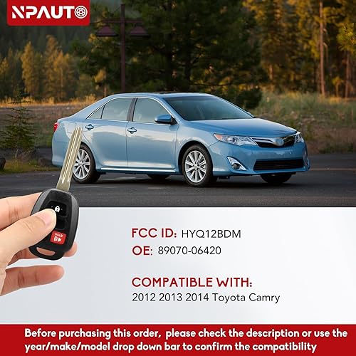 Miniatura 3 de NPAUTO Llavero de repuesto para Toyota Camry 2012 2013 2014, control remoto de entrada sin llave (HYQ12BDM, 89070-06420, G-Chip, 4 botones)