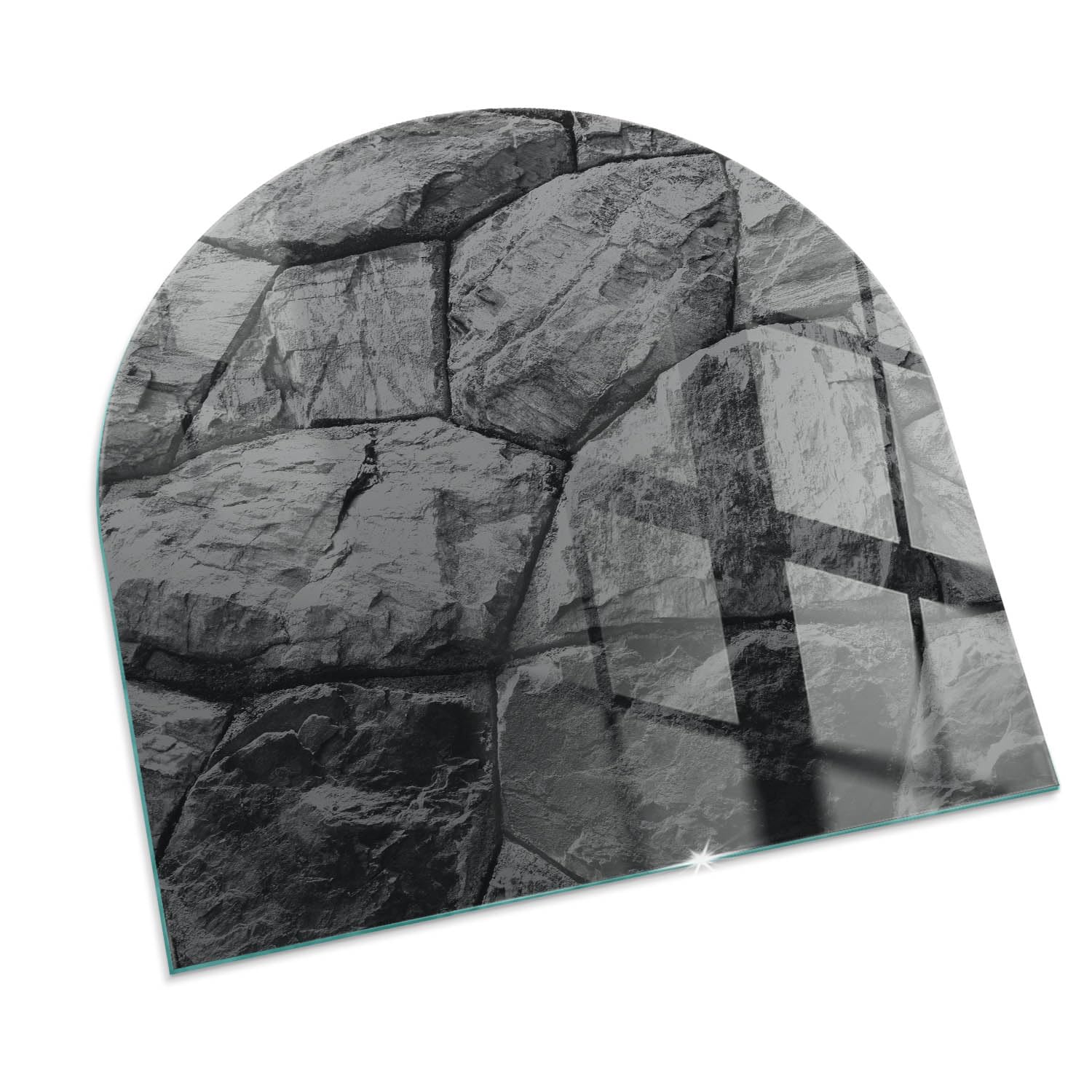 Funkenschutzplatte für Kamin 100x100 cm Halbrund Schutzplatte Elegantes Design Stilvollem Motiv Hitzeschutz Dekorative Glasbodenplatte Glasboden Hartglas - Natursteinmuster