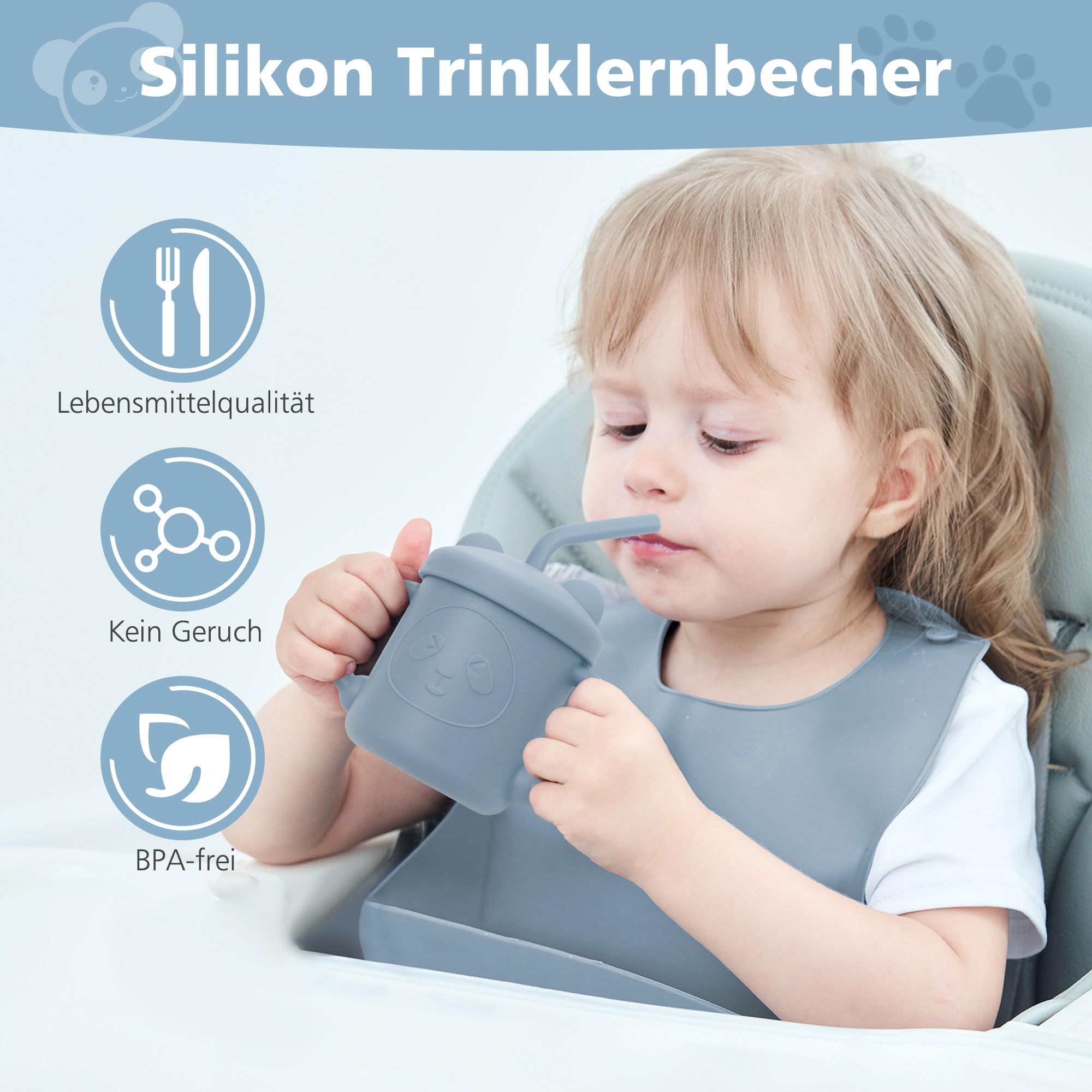 Tazza Bambini 150ml In Silicone - Con Cannuccia E 2 Manici, BPA Free, Per Svezzamento - Foto 9