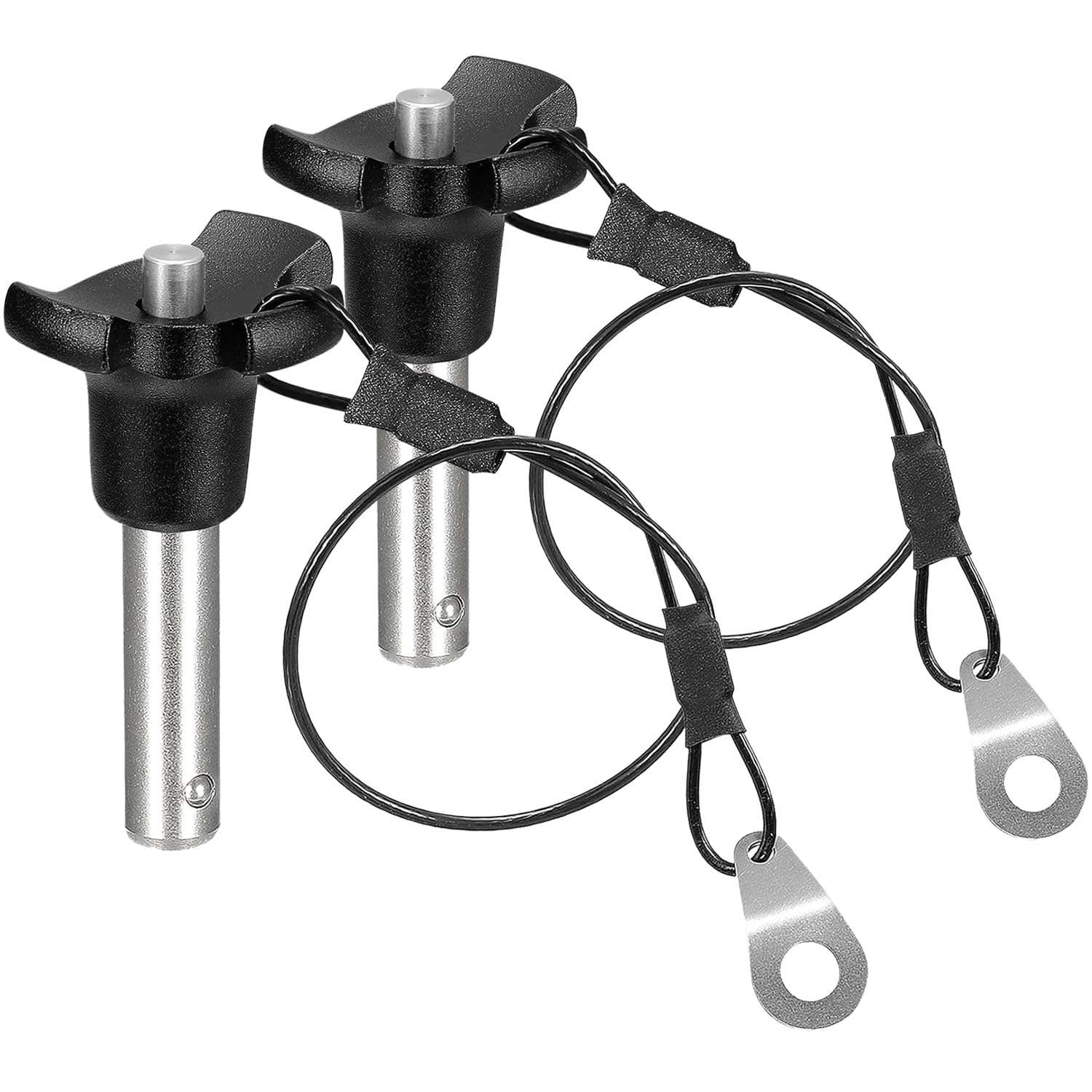 2Pcs Triangular Cap Ball Locking Pins with Button Handle, 304 Stainless Steel Push-Button Quick Release Pin with 24.5cm Push Button Lanyard Cable (8mm Diameter, 20mm Usable Length)