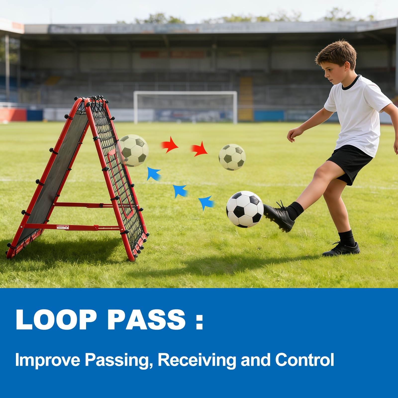 Double Sided Football Rebounder Net 100x110x100cm Adjustable, Soccer Goal Kickback Target for Kids, Portable Training Equipment