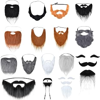 16 Pieces Fake Mustache Beards Halloween Costume Accessories Funny False Beards Fake Whisker Mustache with Adjustable Elastic Rope for Old Man Jesus Cosplay Party