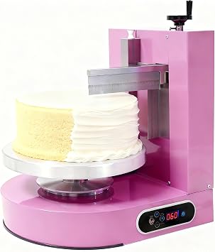 Cake Decorating Machine, 200W 60-320rpm Cake Cream Spreading Machine Rotating Speed Automatic Cake Cream Spreading Machine with LCD Display for 4-12 inch Cakes Pink