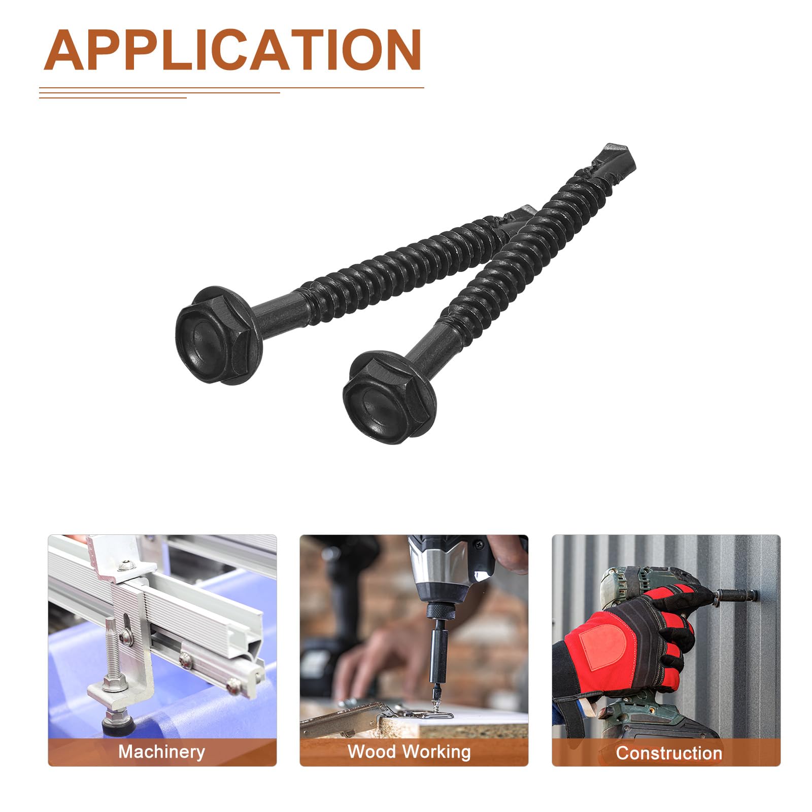 DTGN #8x1-3/4" Hex Washer Head Self Drilling Screws, 100Pack, Good for Machine, 410 Stainless Steel Black Oxide - Image 4