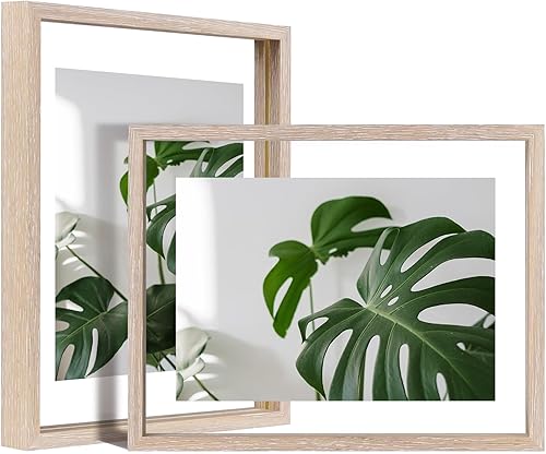Miniatura 17 de Egofine Juego de 2 marcos flotantes de 8 x 10 pulgadas, marco de fotos de plexiglás doble, hecho de madera maciza, fotos de cualquier tamaño de