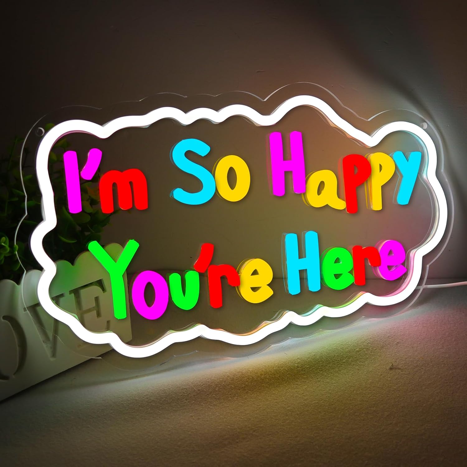 I'm So Happy You're Here Neon Signs Welcom LED Neon Light Wall Decor for Classroom,Kids Room,Business,Party,GIft Art for Boys Girls Kids,Friends,Family-17.75x8.7 IN-USB Powered-Acrylic