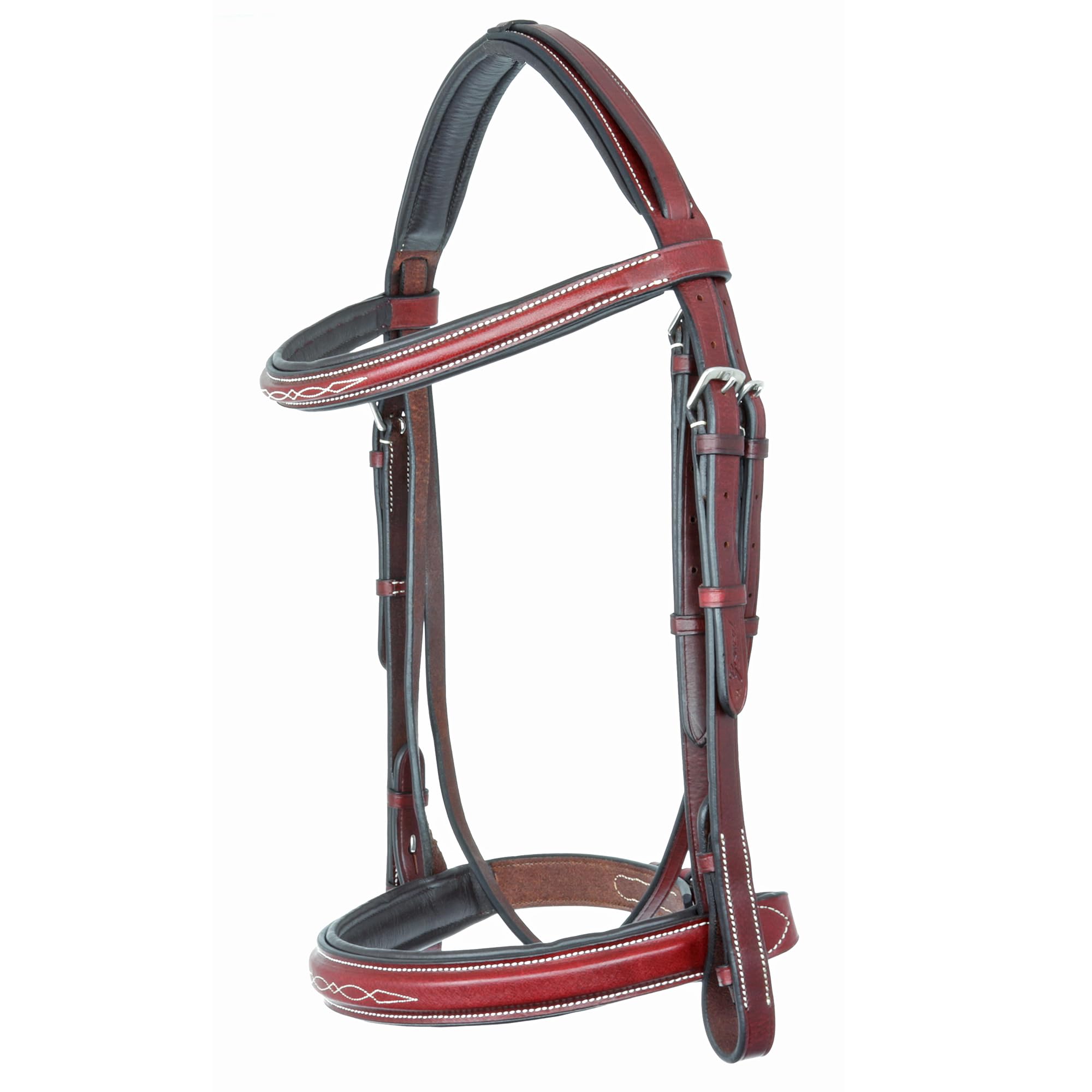 Grewal Equestrian Thornberry Round Raised Leather Hunter Bridle, English Horse Tack (Cherry, Full)