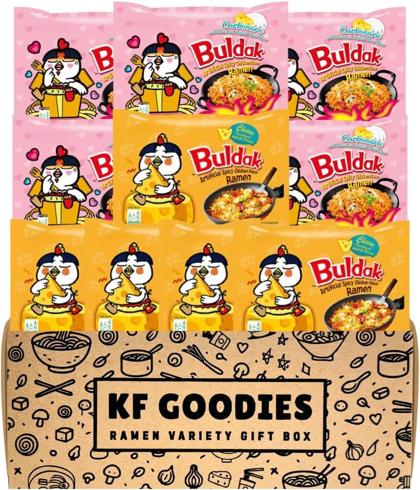 Korean Ramen Variety Pack Gift Box (10 Count) – Spicy Buldak Noodle Assortment for Birthdays, College Care Packages, Office Snacks, and Gift Baskets