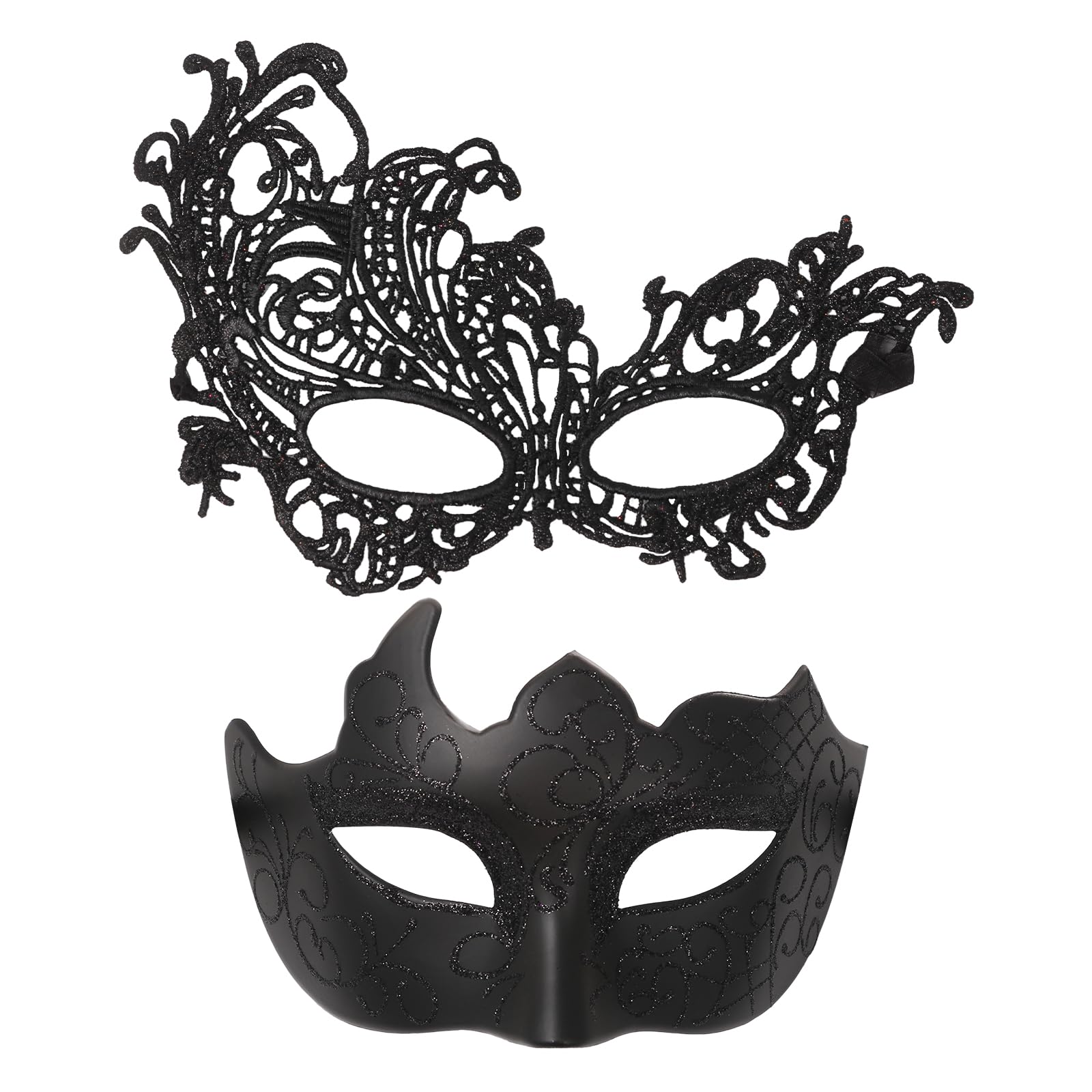 Oidea Couples Masquerade Masks: Elegant Lace Venetian Party Mask Halloween Costume Mardi Gras Masks Set for Women and Men Black