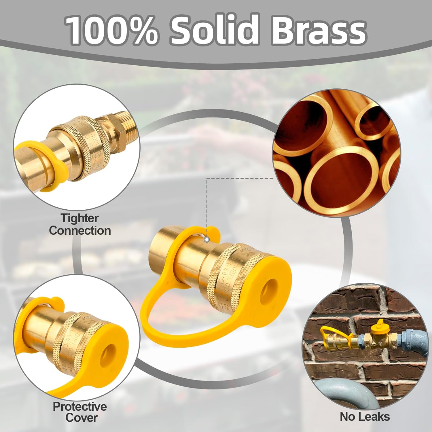 1/2 Natural Gas Quick Connect, Natural Gas Quick Connect Fittings for LP/NG Appliance, Solid Brass Connector Use for Generator, Grill, Fire Pit,BBQ