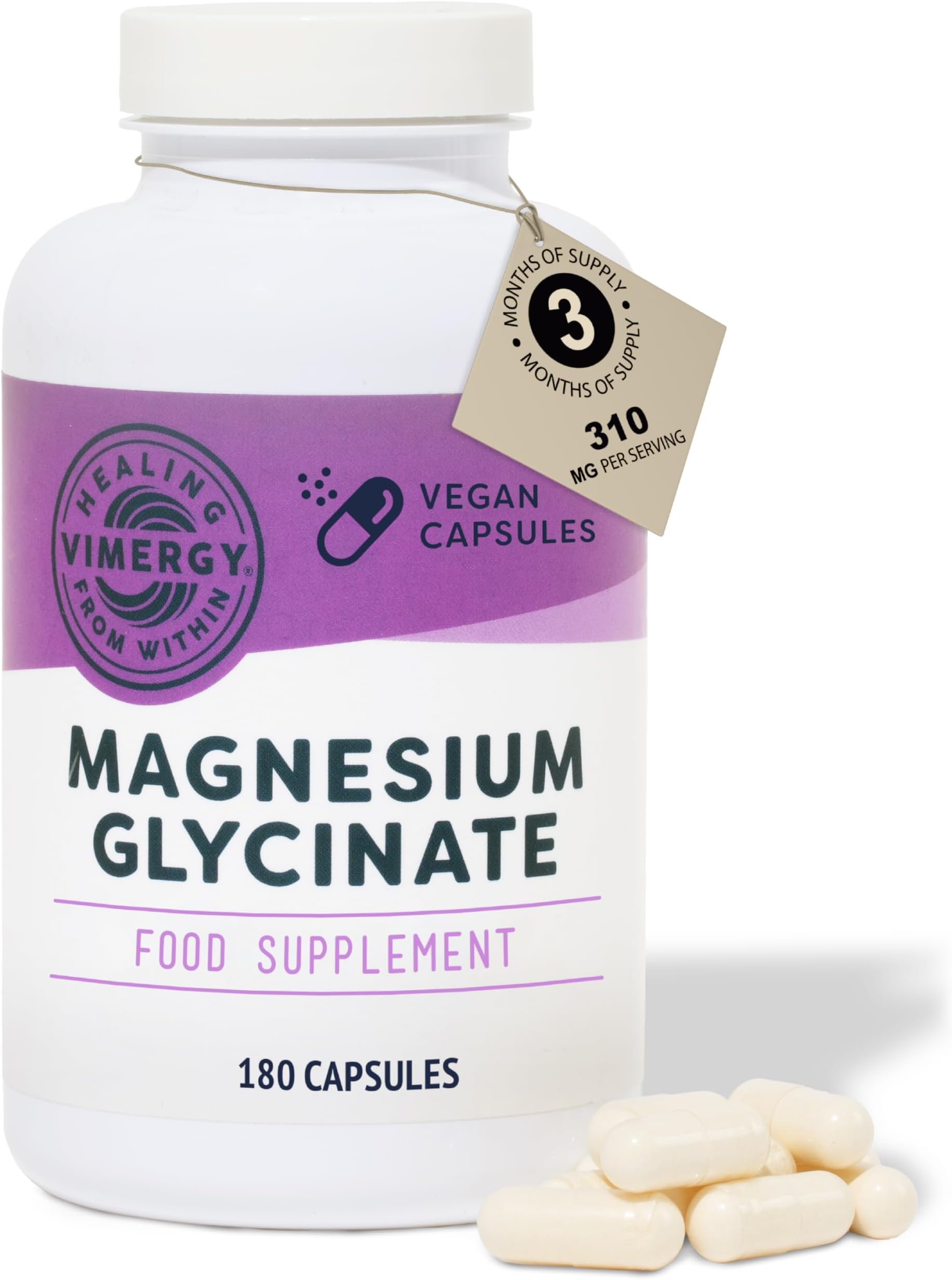 Vimergy Pure Magnesium Glycinate Supplement – High Strength Magnesium 310 mg – Supports Sleep, Energy & Reduces Fatigue – Stomach-Friendly Supplements not Malate or Citrate – Made in USA