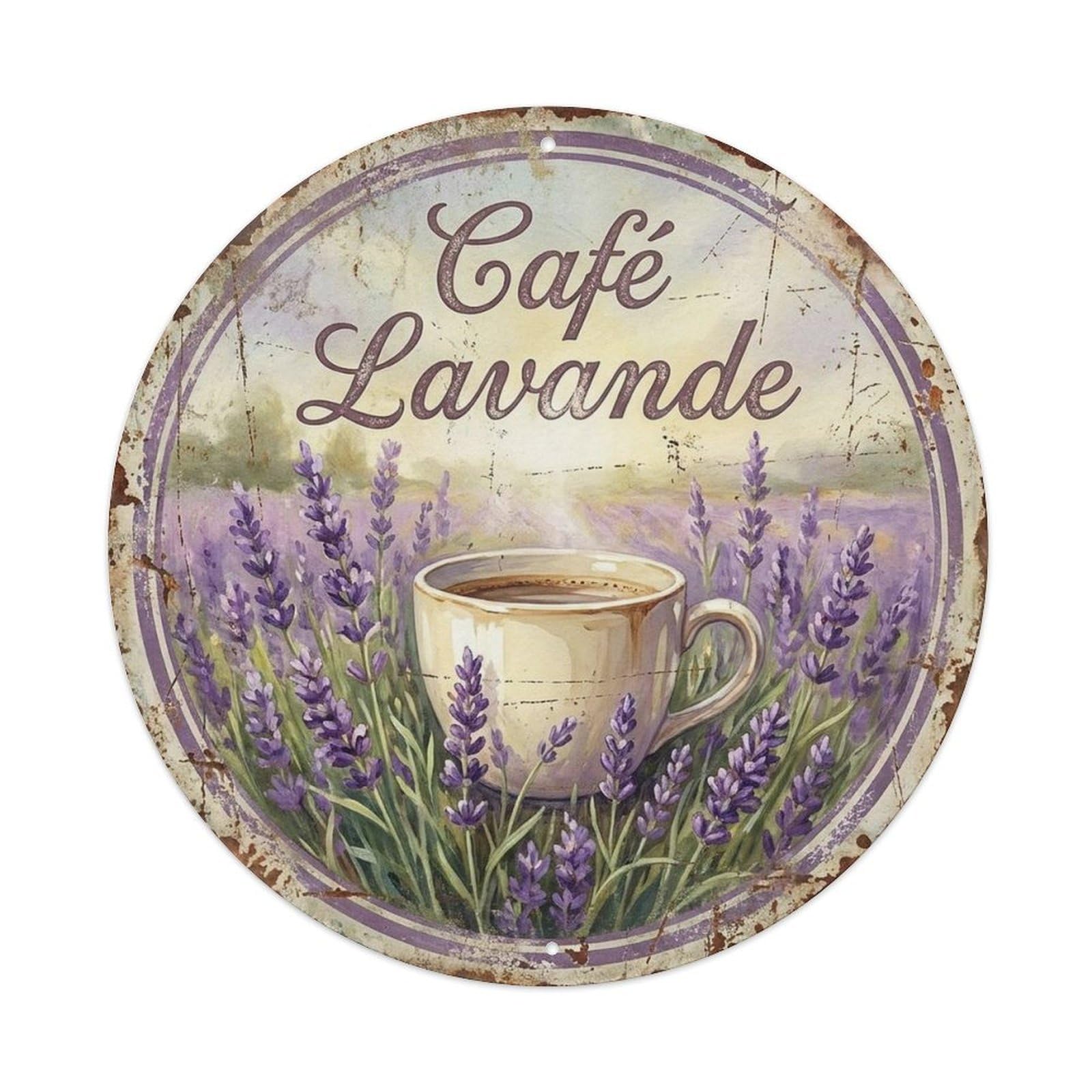 Field Espresso Lavender Bistro Cafe Coffee Coffeehouse Metal Tin Sign Plaque Wall Decor for Cafe, Man Cave, Club Bar, Office, Home Garden Round Metal Poster 8x8Inch