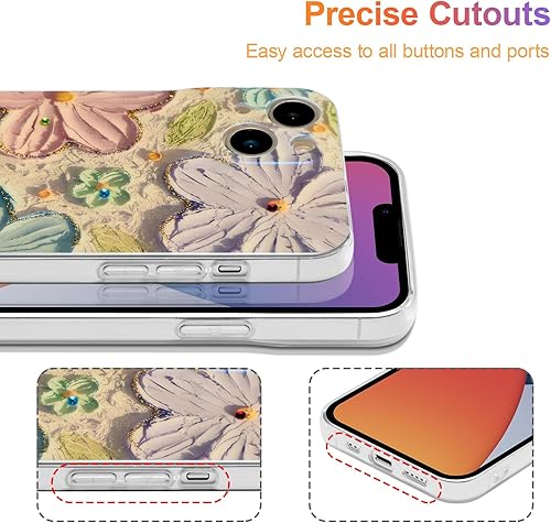 Miniatura 5 de EYZUTAK Funda para iPhone 12, colorida pintura al óleo retro flor rayo láser patrón brillante lindo exquisito floral flor teléfono cubierta elegante
