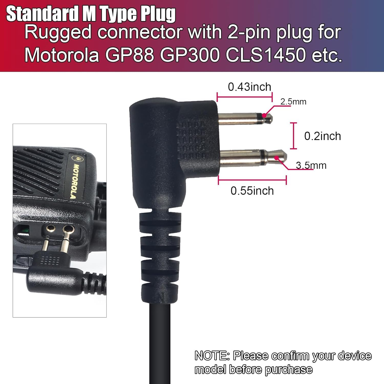 2-biegunowy zestaw słuchawkowy w kształcie litery G z mikrofonem Big PTT, kompatybilny z Motorola DP1400, CP040, GP300, GP88, dwukierunkowe radiowe słuchawki douszne dla bezpieczeństwa