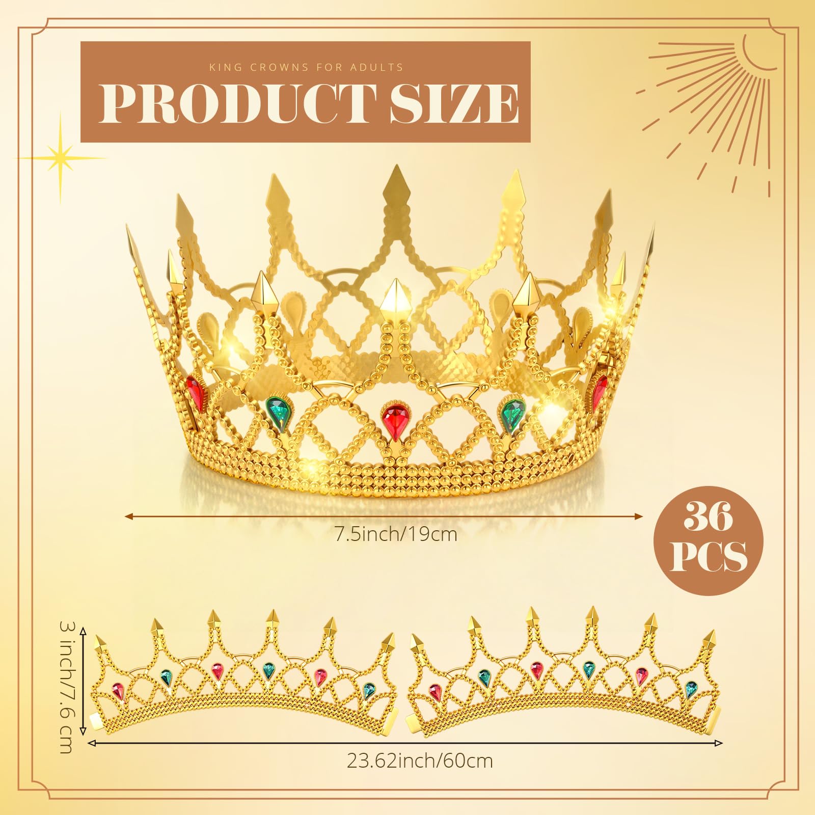 Quelay 36 corone da re in oro regolabile da principe reale gioiello corona medievale per feste di compleanno costume reale cosplay divertimento