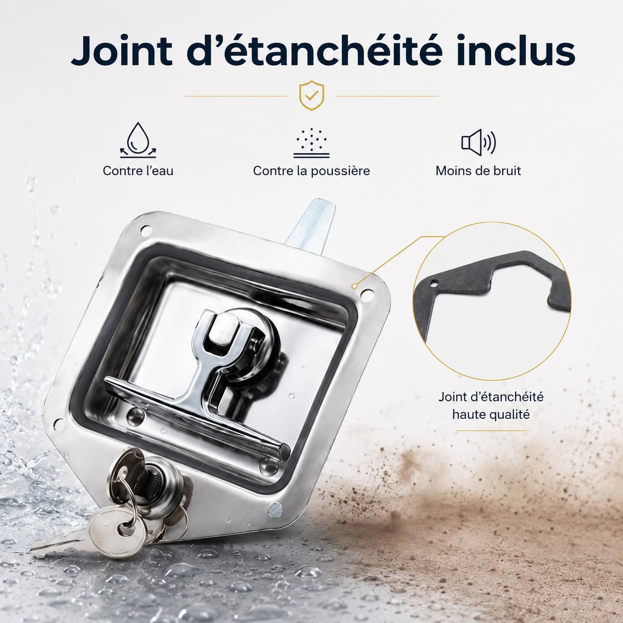 Lot de 4 serrures de boîte à outils avec poignée en T en acier inoxydable - Avec 2 clés - Pour camion, remorque, boîte à outils