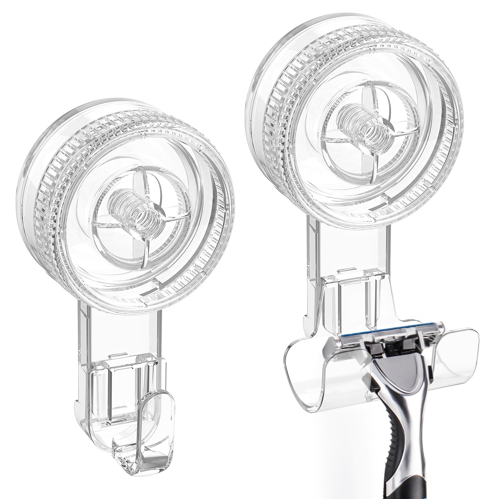 LUXEAR Suction Cup Hook 2Pack Shower Suction Hanger 1 Single 1 Razor Waterproof Shower Hook for Bathroom