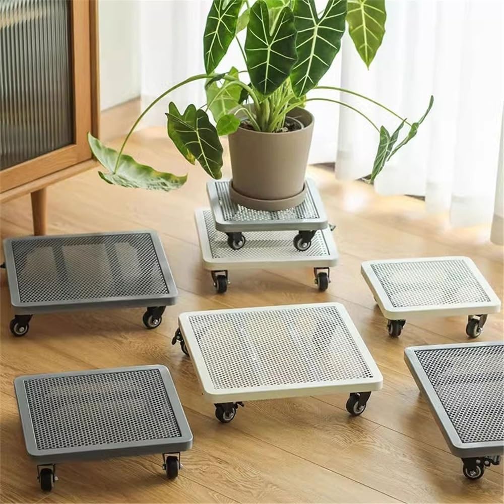 Soporte para plantas Bandeja for macetas con ruedas universales y freno, base de hierro metal for bonsái celosías cuadradas(Medio)